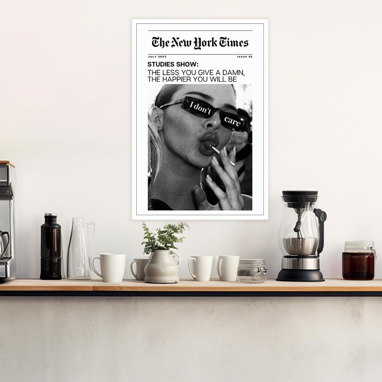 Dfaiuy Vintage Black And White Newspaper Canvas Wall Art Trendy The New York Times Poster Funky I Don'T Care Posters Room Aesthe