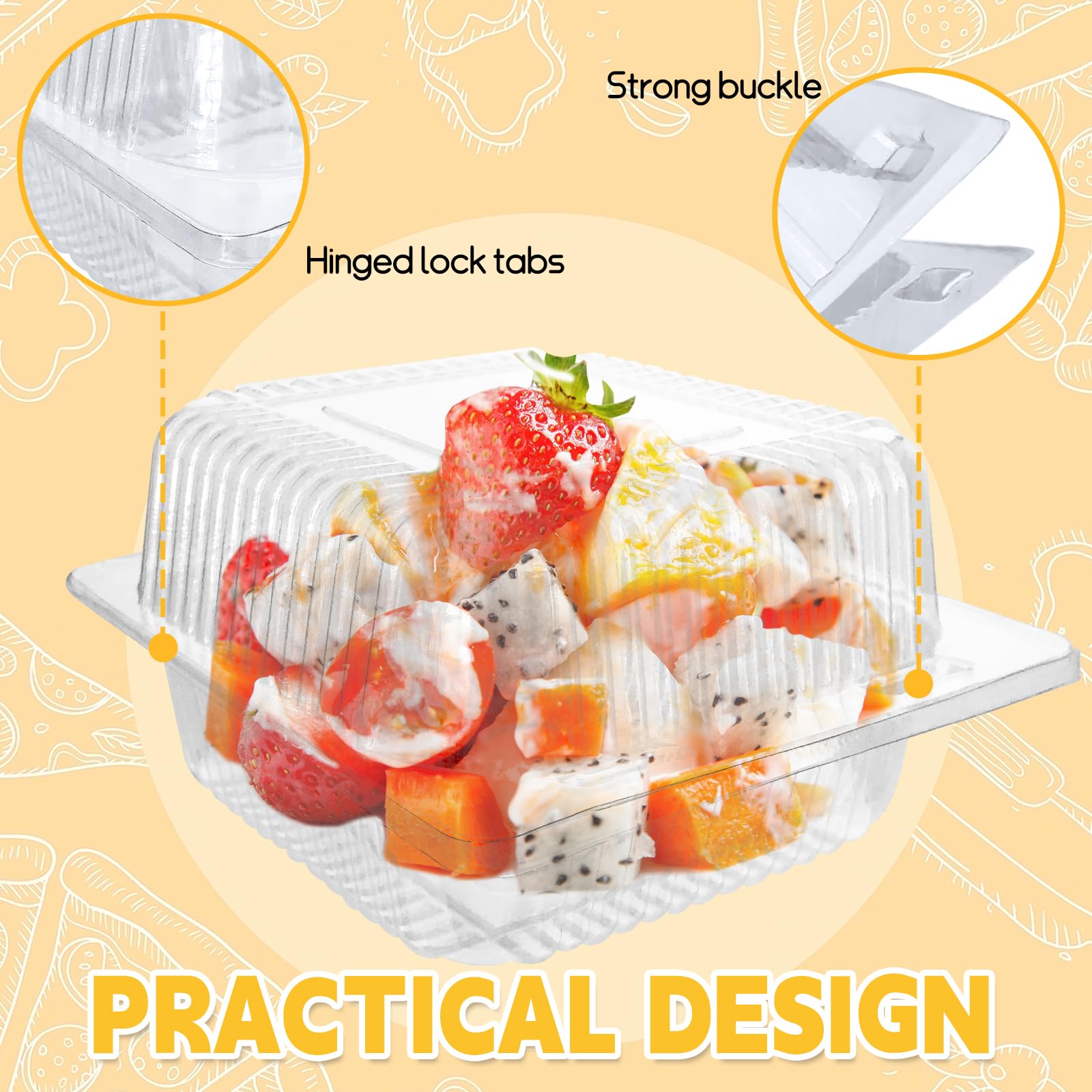 Jizvxe 200 Pcs Clear Plastic Take out Containers Disposable Fancy Hinged Top Square Clamshell Food Boxes Cake Slice Containers Clamshell Takeout Tray with Clear Lids 5.3x4.7x2.8 Inch