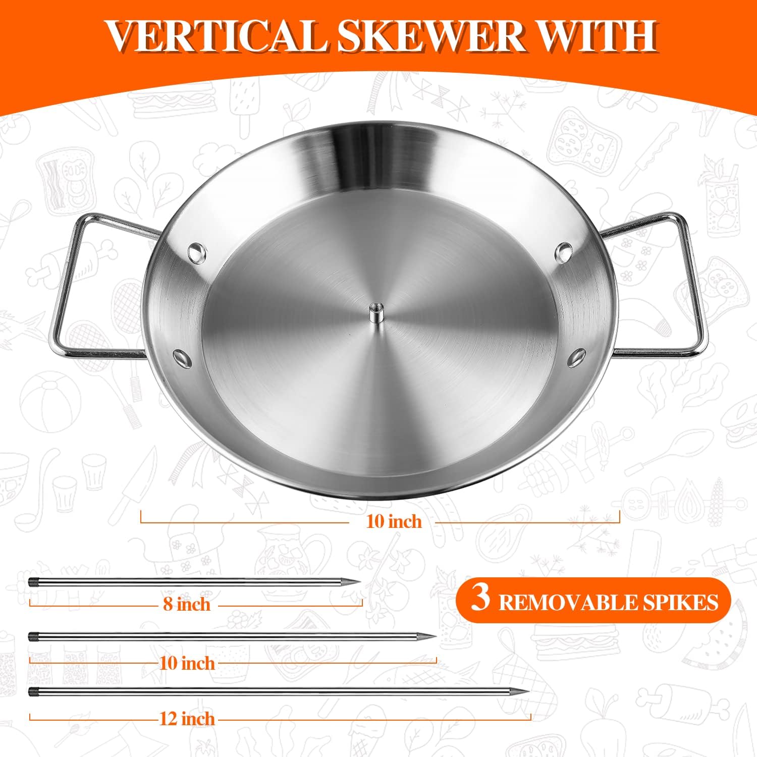 Al Pastor Skewer For Grill -Vertical Barbecue Stand Al Pastor,With 3 Removable Spikes (8''/10''/12''), Suitable For Kebabs, Shaw