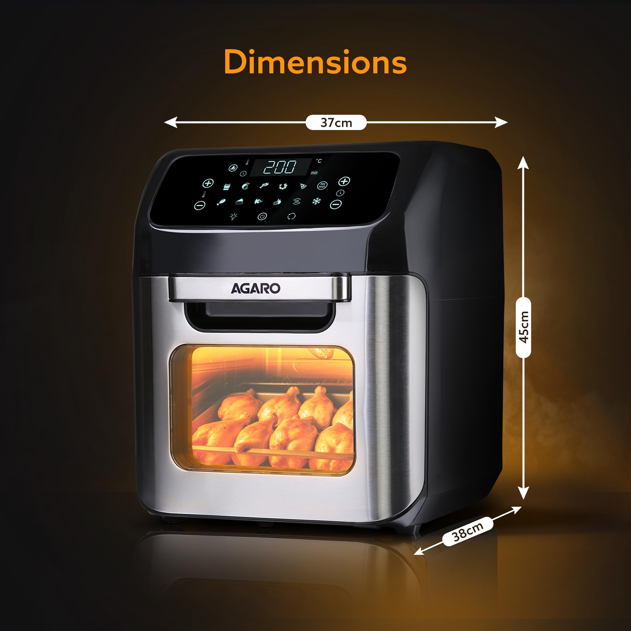 AGARO Regency Air Fryer For Home, 12L, Family Rotisserie Oven, 1800W, 9 Preset Menu, Electric Air Fryer Toaster Oven, Digital Di