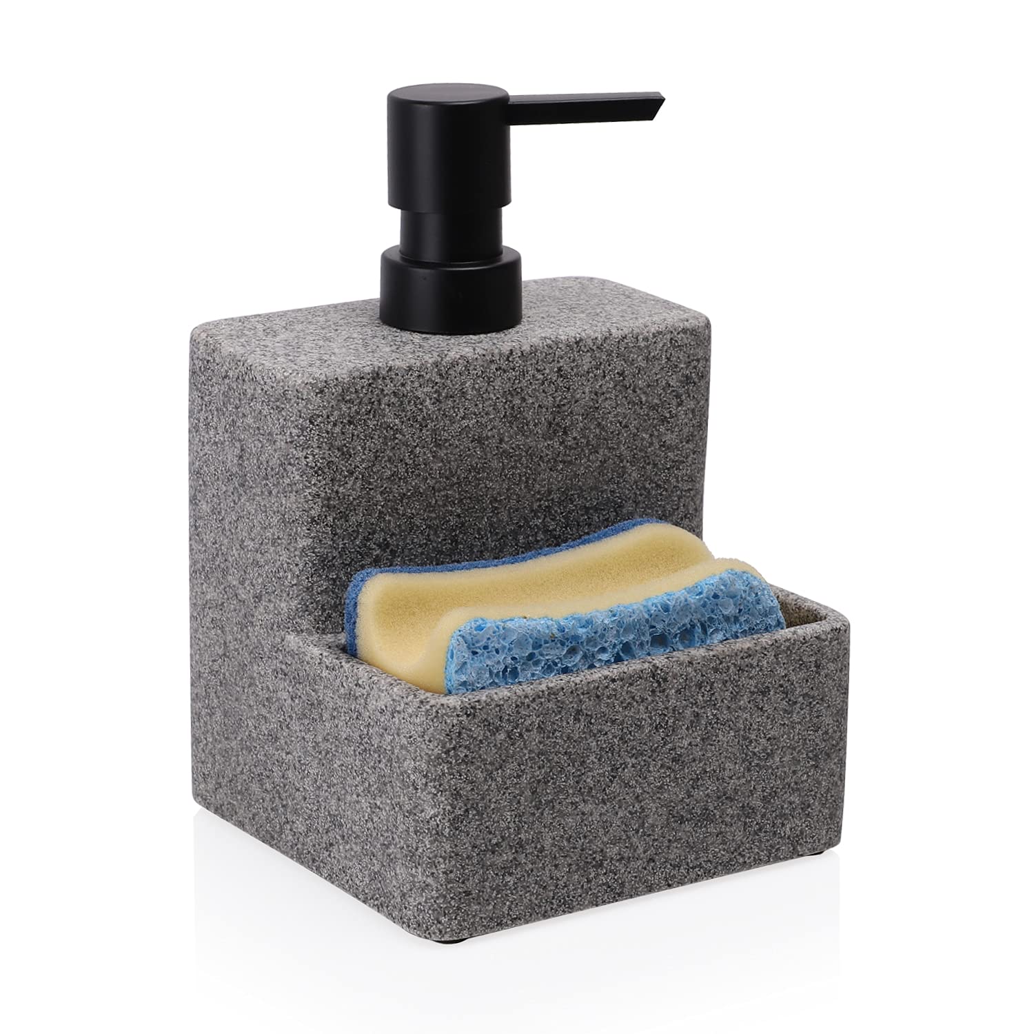 zccz Soap Dispenser with Sponge Holder, Liquid Hand and Dish Soap Dispenser Pump Bottle and Sponge Holder 2 in 1 for Kitchen Sin