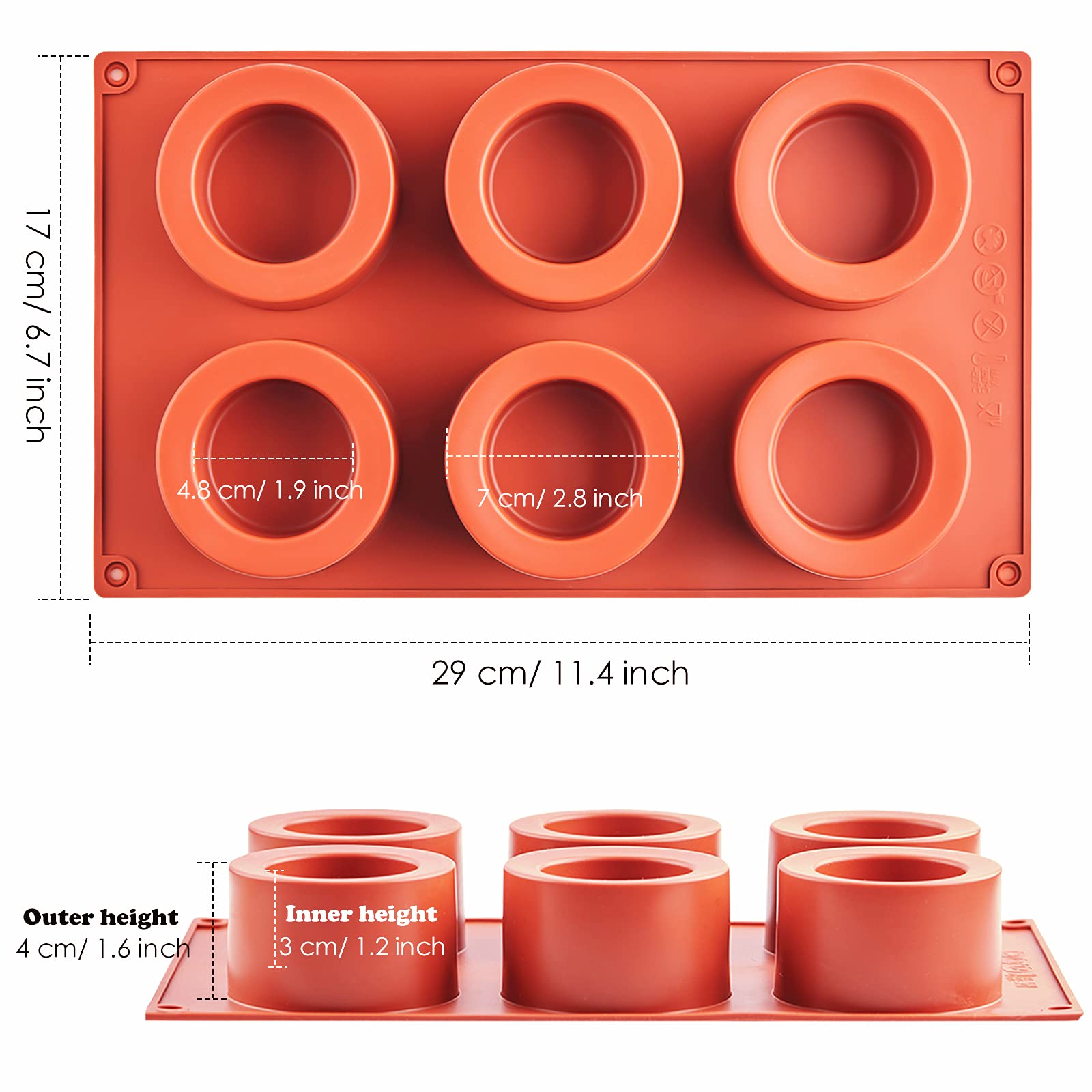JOERSH Silicone Round Candy Molds - 2Pcs Baking Molds for Muffins, Desserts, Cookies - Regular Size - Red