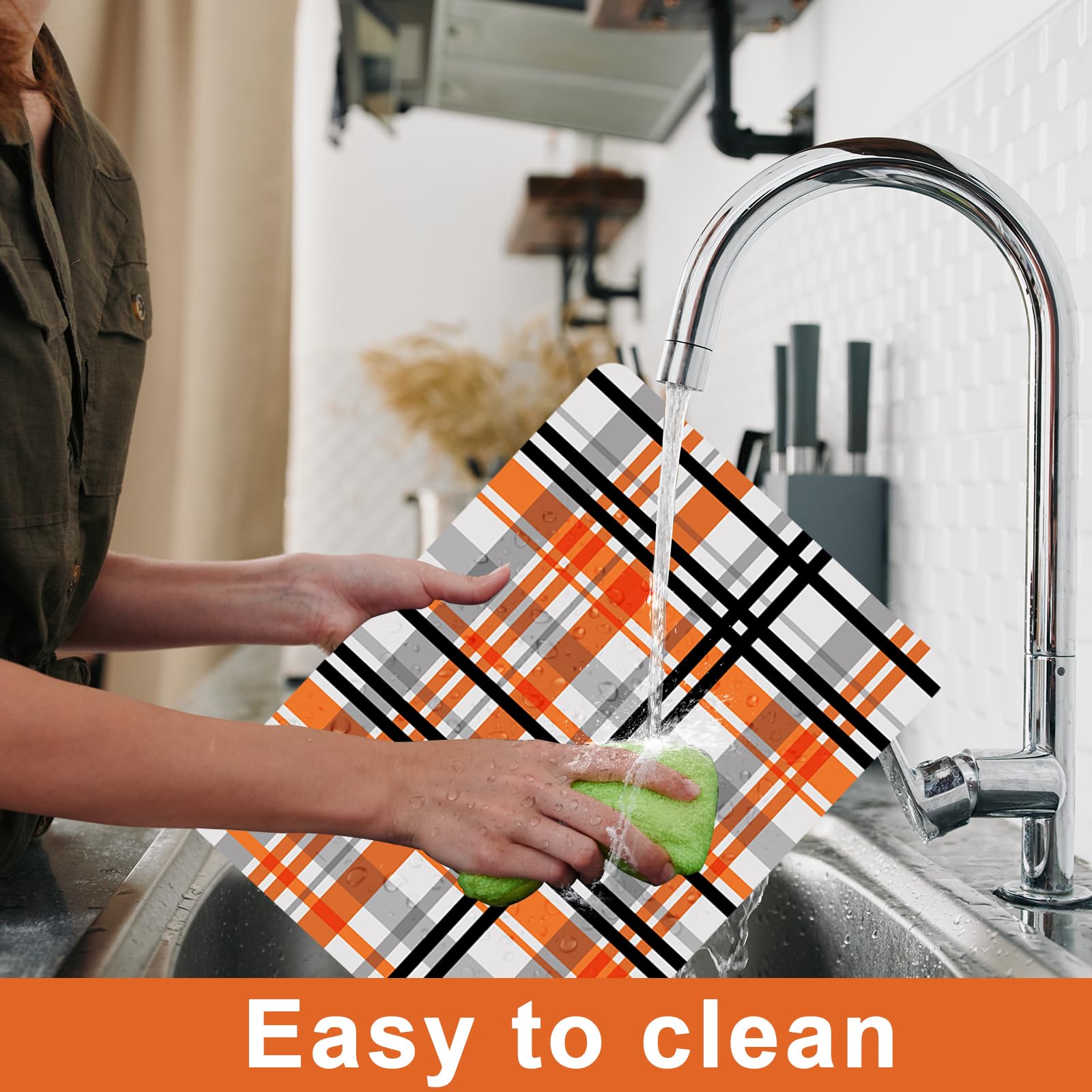 Orange Black Buffalo Plaid Fall Placemats Set Of 6 Fall Plastic Thanksgiving Table Mats Orange Black Buffalo Plaid Table Mats Ha
