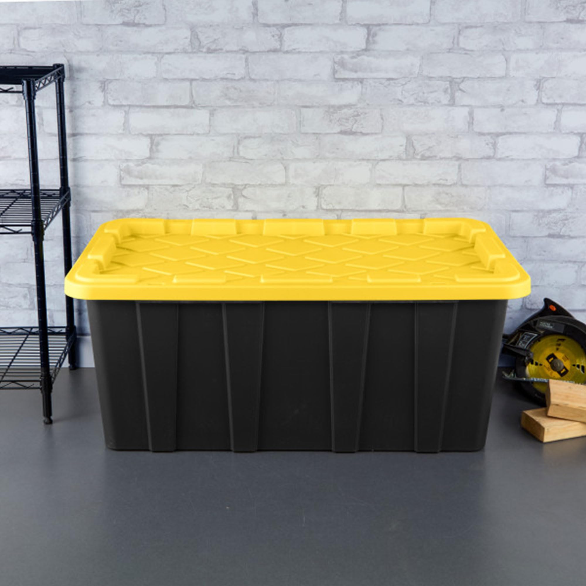 Sterilite 16-Pack Stackable Storage Bins, Heavy Duty Totes W/ Lids, 38 Gallon, Black/Yellow