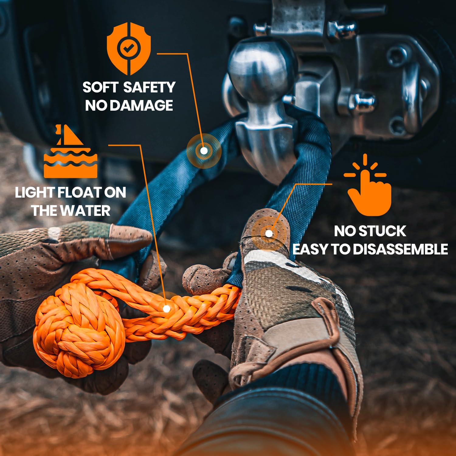 Autodunk 1 X 30 Kinetic Recovery  Tow Rope (33,000Lbs), With 2 Soft Shackles (33,000Lbs) Offroad Recovery Kit For 4Wd Pick Up Tr