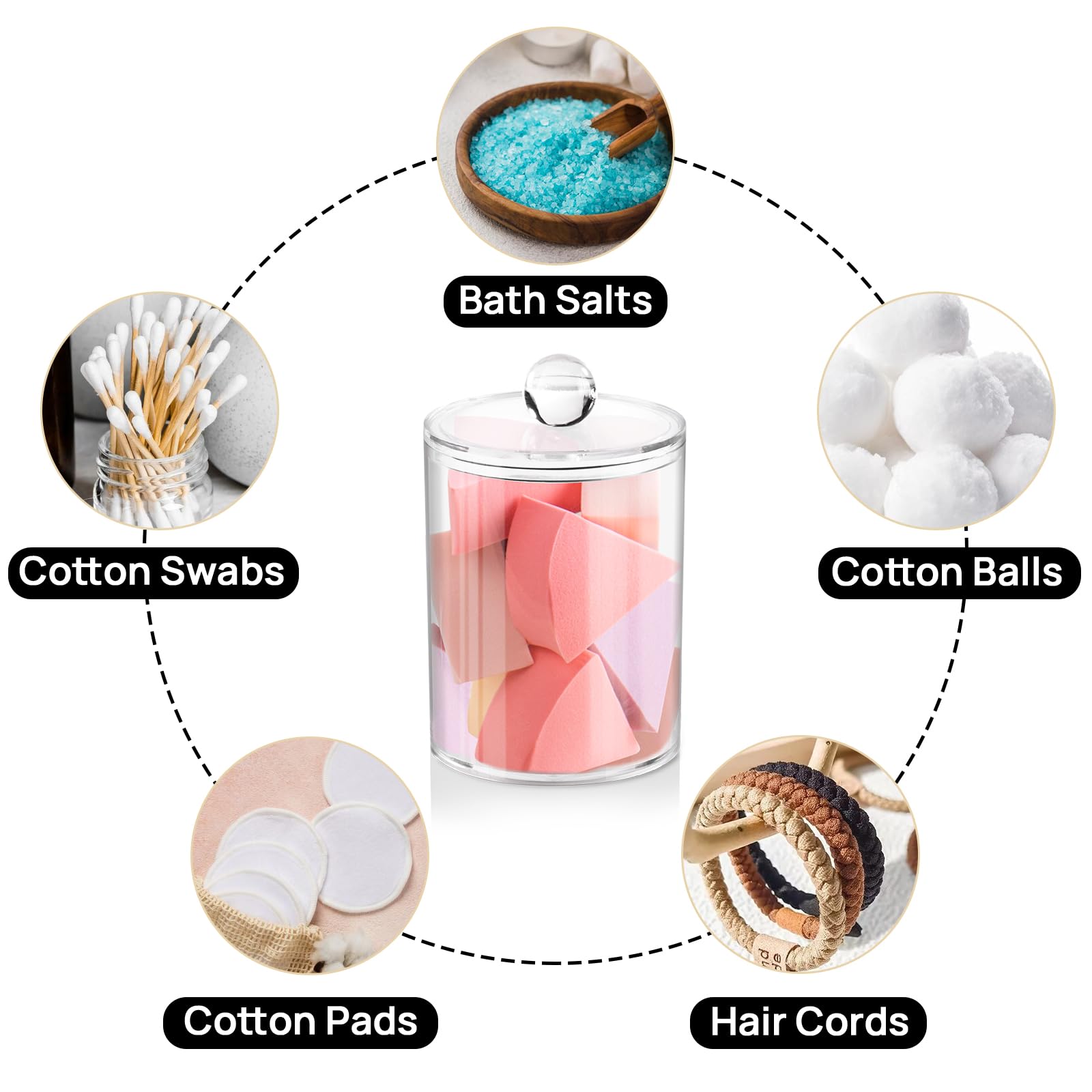 2 Pack Qtip Holder, Apothecary Jars Cotton Ball Holder Dispenser, Bathroom Jars With Lids Set For Cotton Round, Cotton Swab, 10O