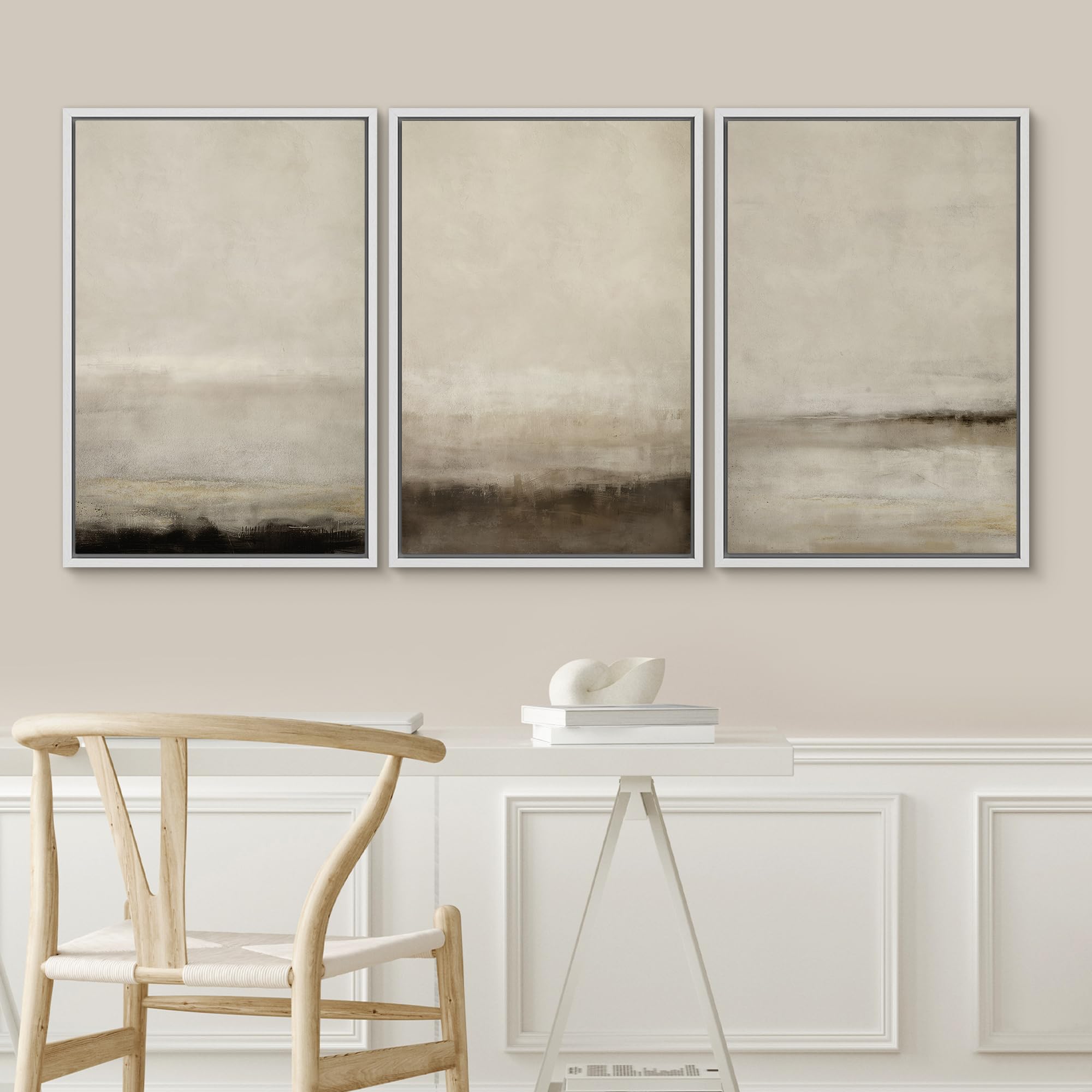Signwin Framed Canvas Print Wall Art Set Misty Horizons Tranquil Scenery In Monochrome Abstract Modern Art Bohemian Decorative F