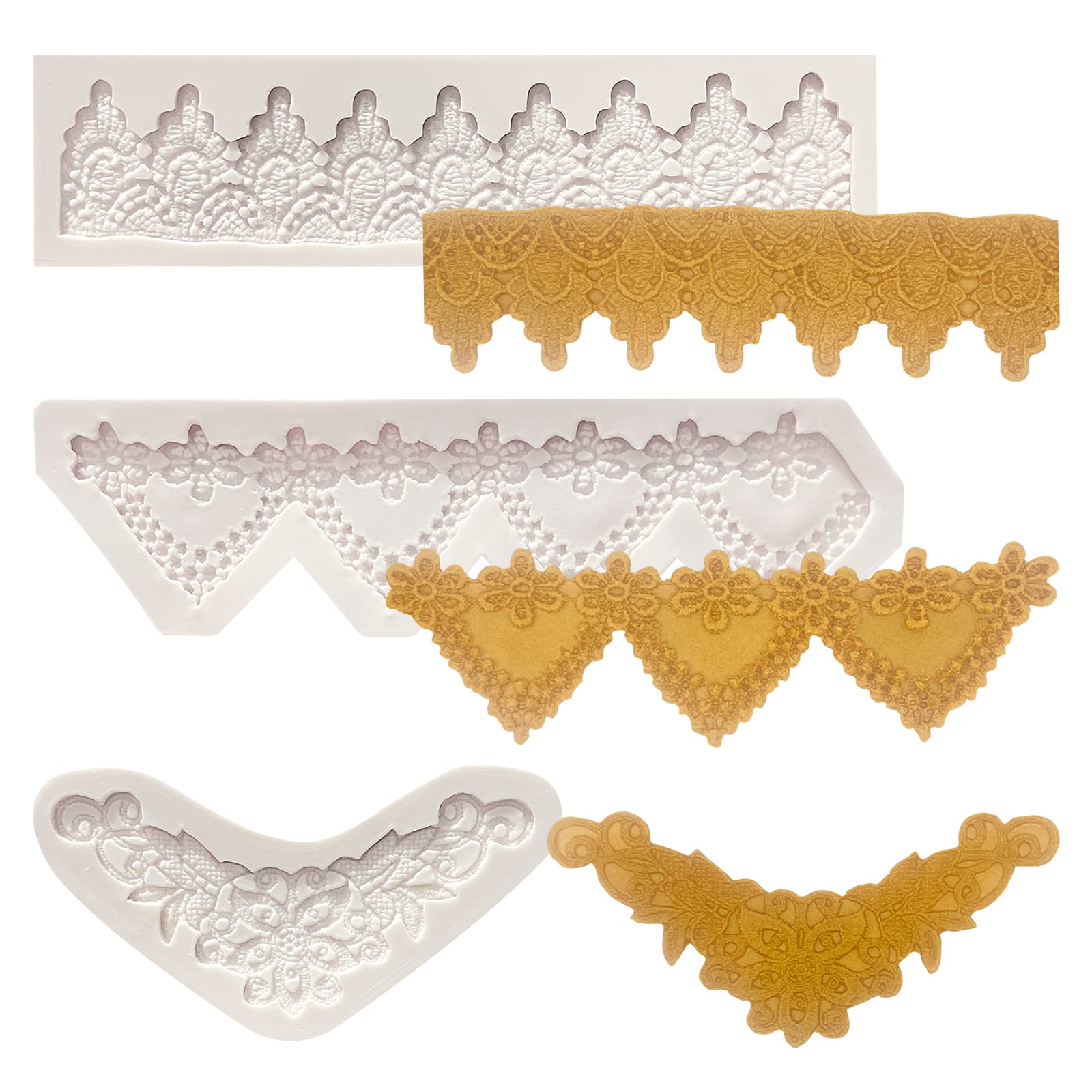 Lace Fondant Mold Set Of 3, Edible Lace Border Cake Decorating Imprint Mat Silicone Molds For Wedding, Valentine'S Day, Chocolat