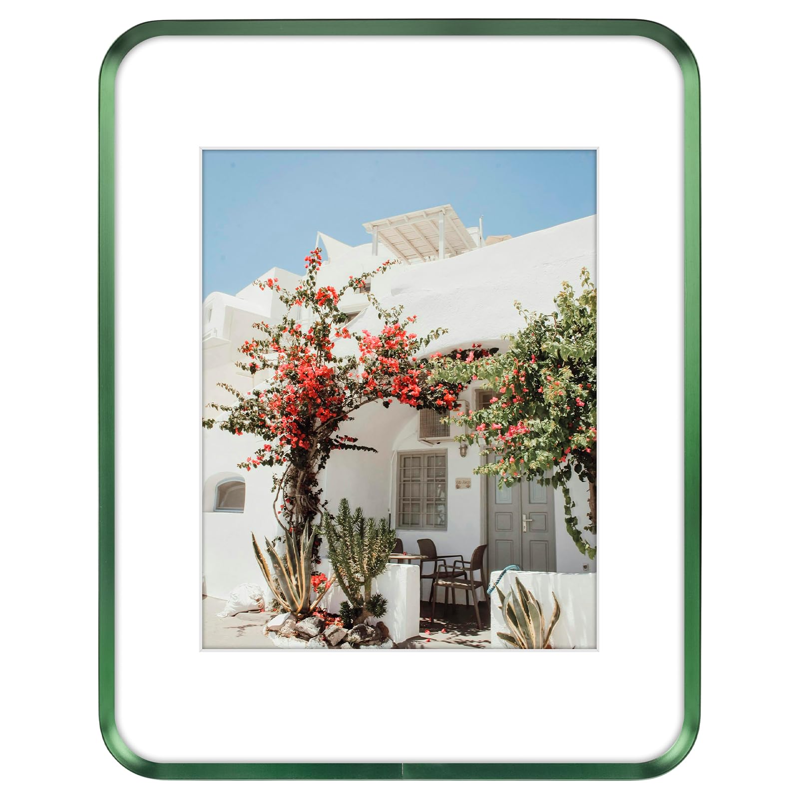Golden State Art 11x14 Aluminum Picture Frame Green - With Round Corners - With Mat for 8x10 Photo or Without Mat for 11 x 14 Ph