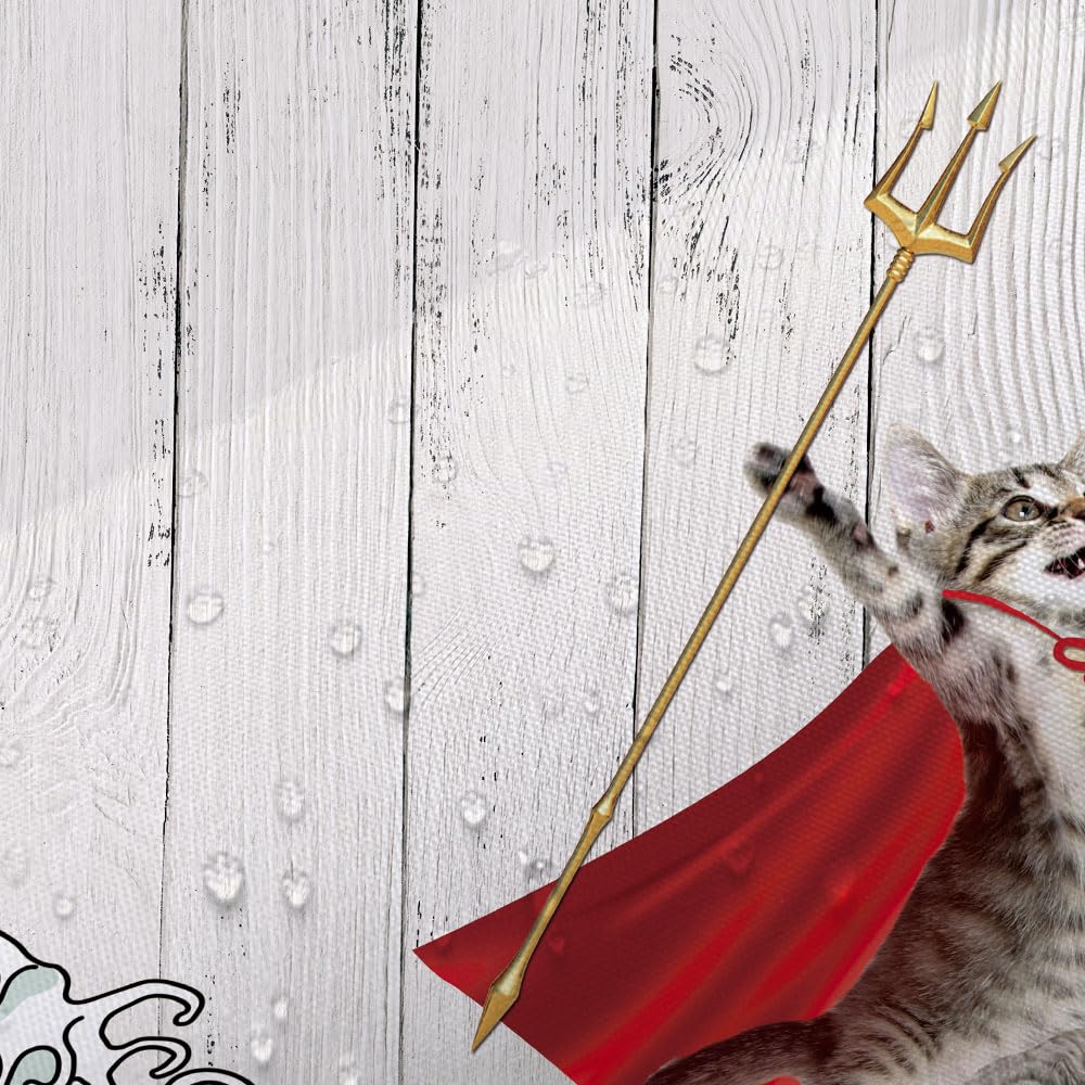 Funny Cat Shower Curtain, Cool Cat Dinosaur Japanese Ocean Wave Shower Curtain, Cat Riding Dinosaur Fun Shower Curtain Nautical