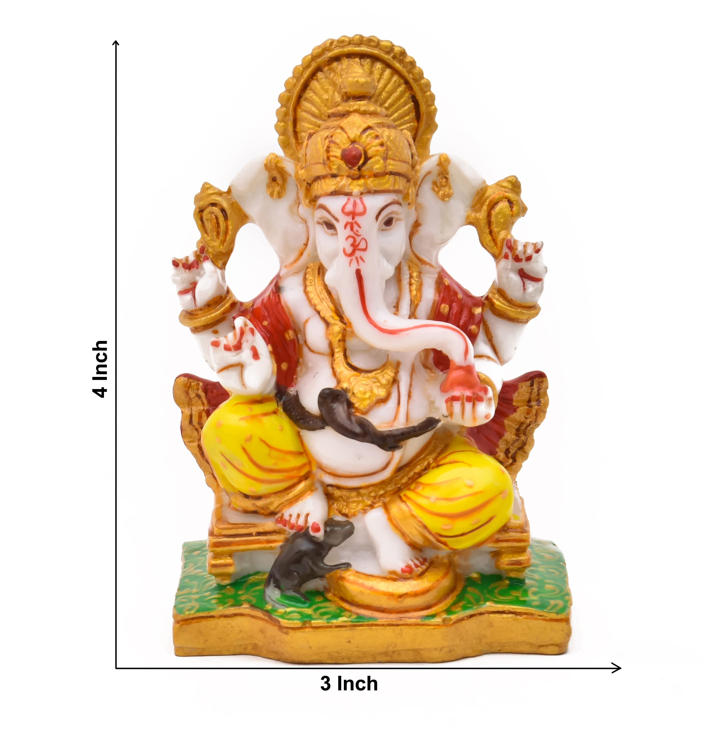 Archna Handicraft Polyresin Lord Ganesha Statue for Pooja Lord Ganesh Murti Idol for Home Office Decorations (4 x 3 Inches)
