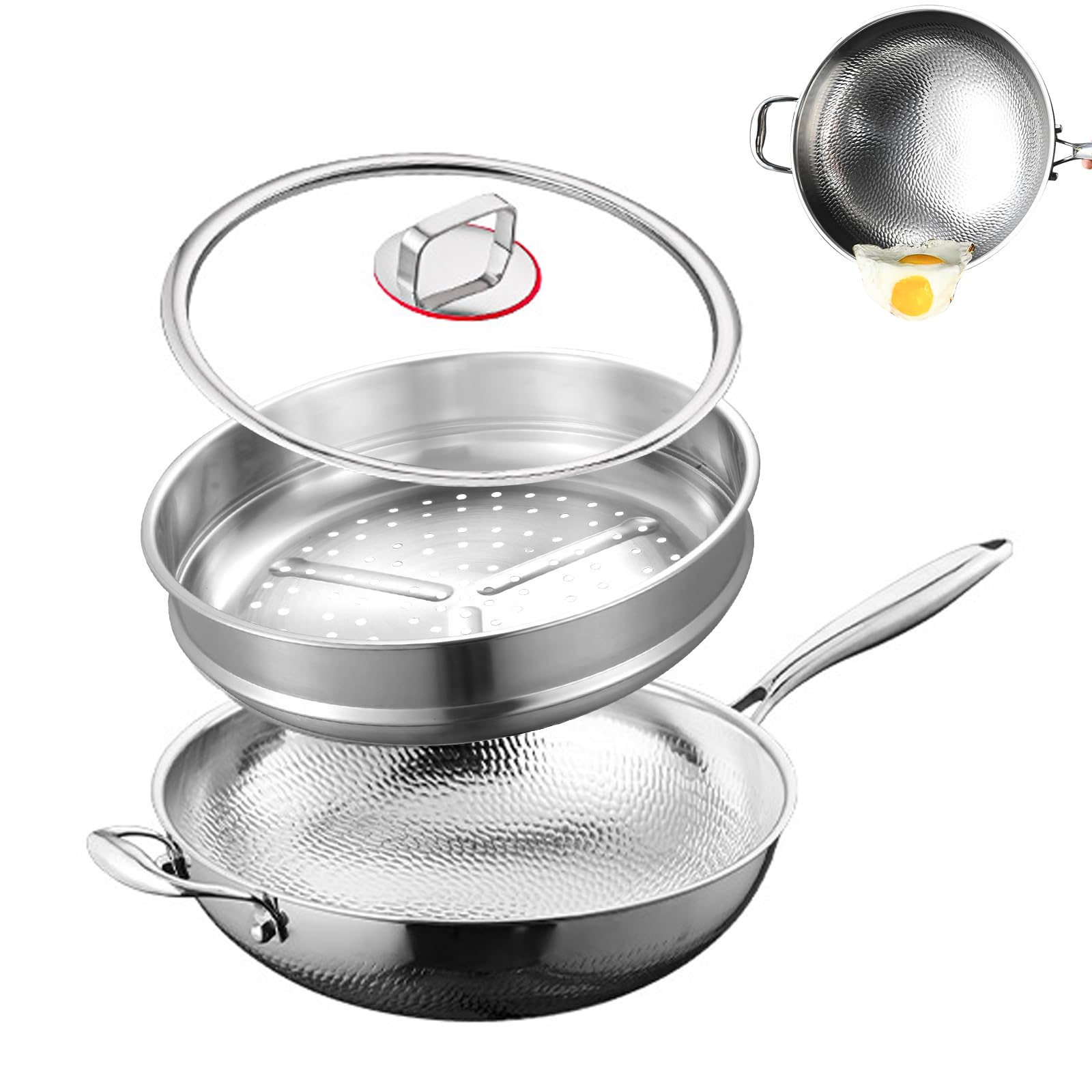 STEHEMO Titanium Hammered Wok, 2026 Upgrade Doubleside Hammered Frying Pans Nonstick, NonStick Wok,Durable ScratchResistant N