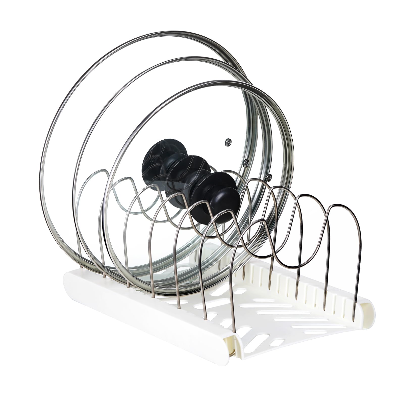 Lhieiayh Pot Lids Organizer Rack,7 Adjustable Compartmentsfor Cabinet and Countertop,Kitchen Cabinet Organizer for Pots, Pans, C