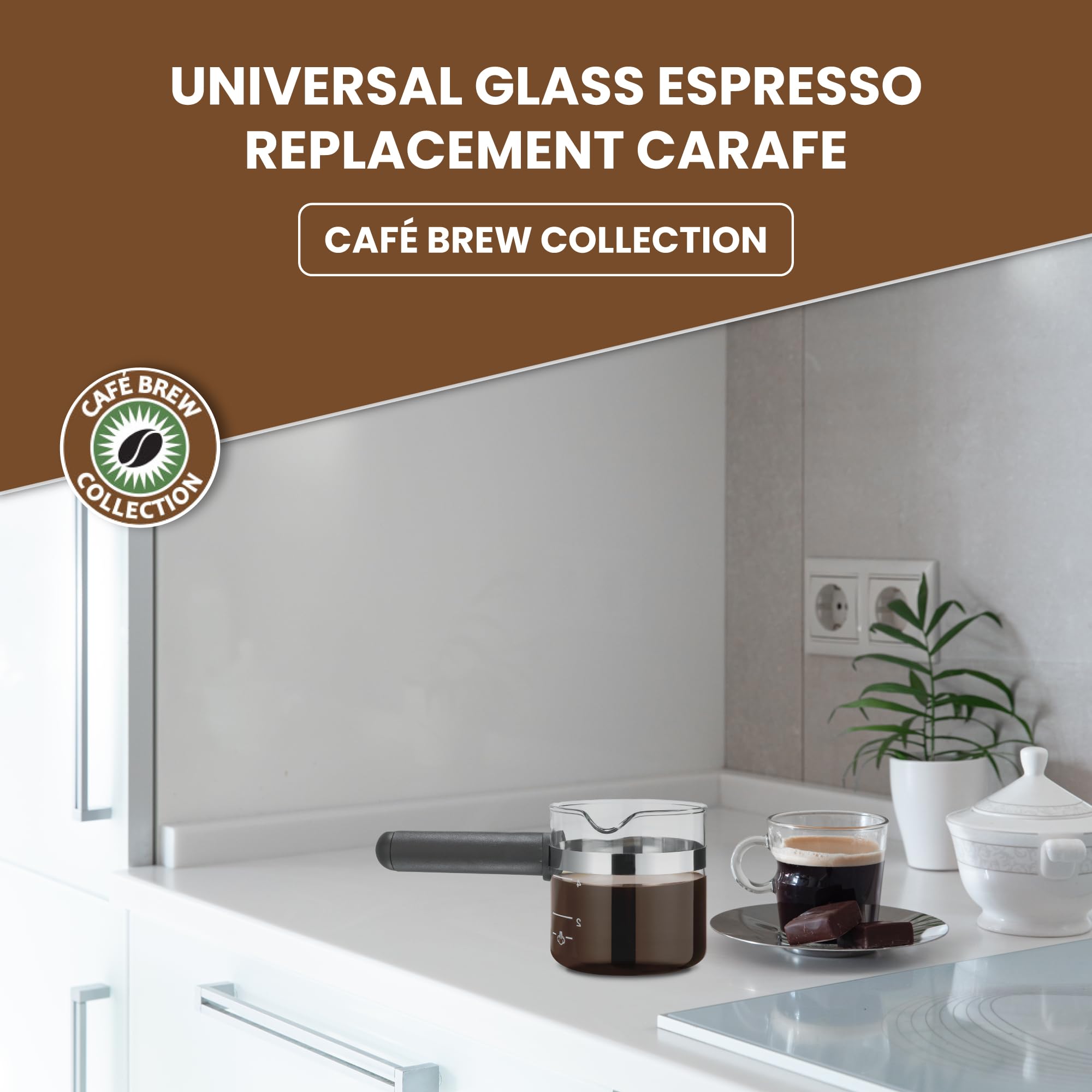 Cafe Brew Collection Premium 4-Cup Universal Glass Espresso Carafe Replacement - Fits Hamilton Beach, Mr. Coffee, Breville, And