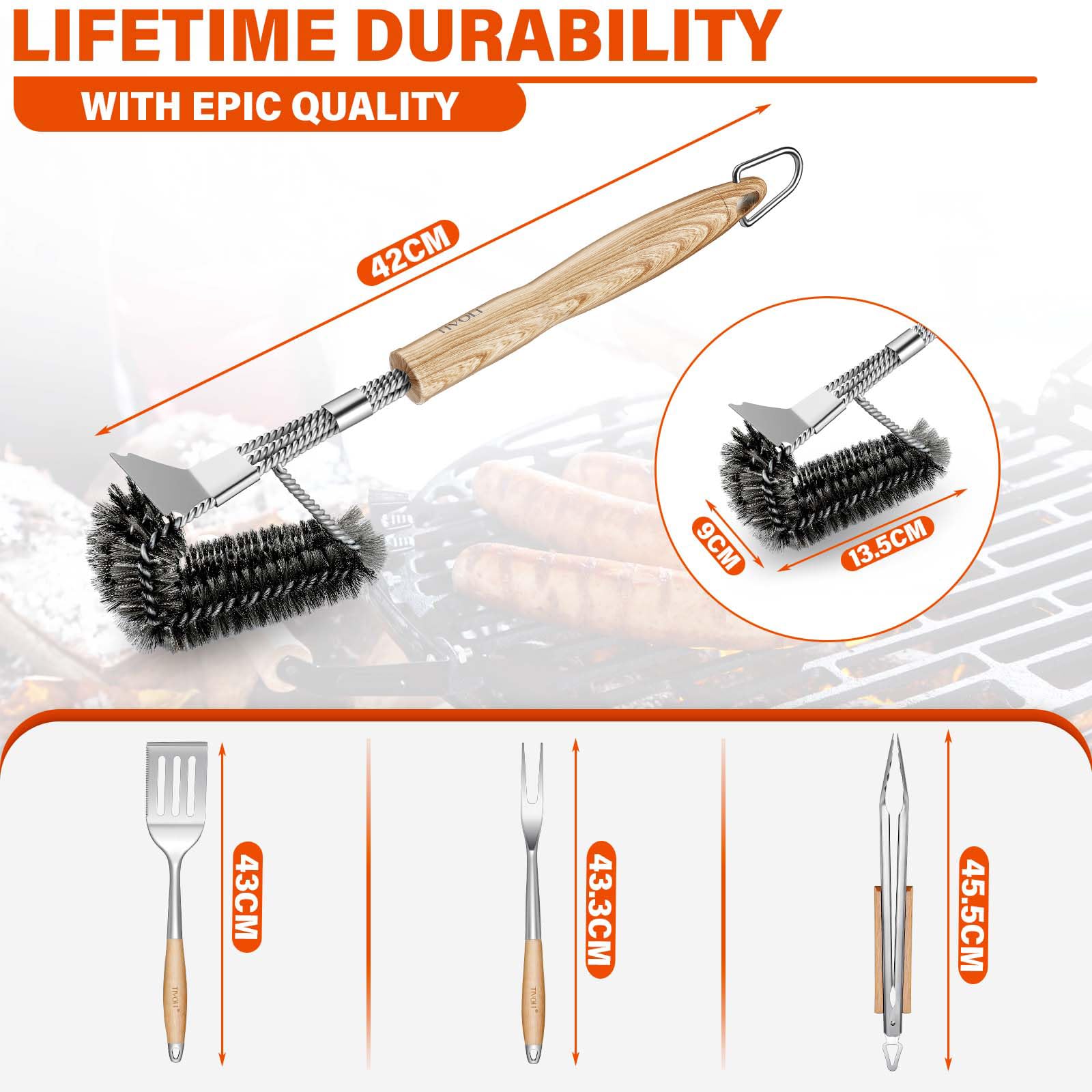 Tivoli Grill Set 4Pc Bbq Tools Set Grill Accessories With Bbq Spatula, Bbq Clips, Brushes, Bbq Forks Heavy Duty Grill Kit Grill