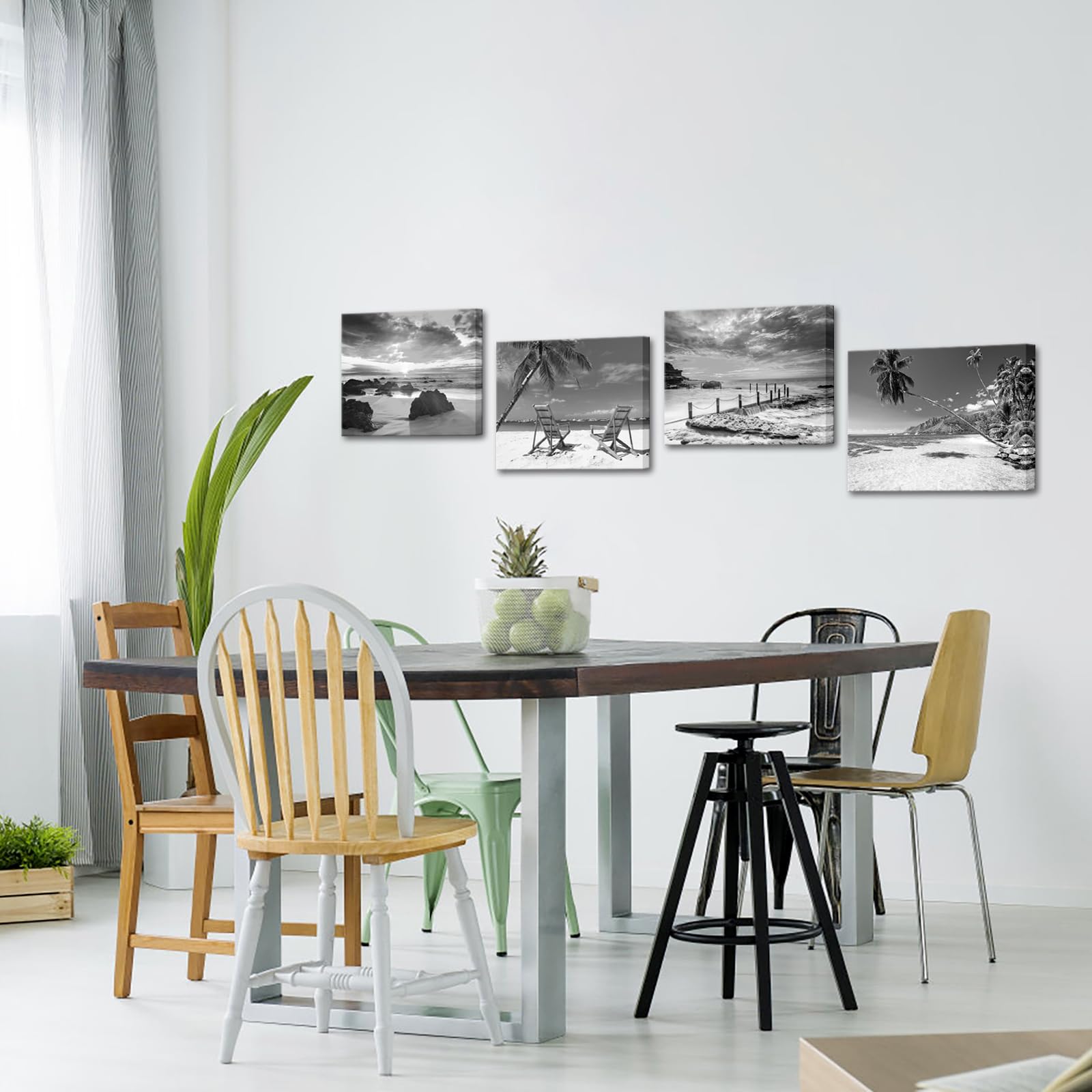 Nachic Wall Black And White Beach Wall Art Sea Sunrise Pictures Palm Tree Landscape Painting On Canvas Modern Home Living Room B