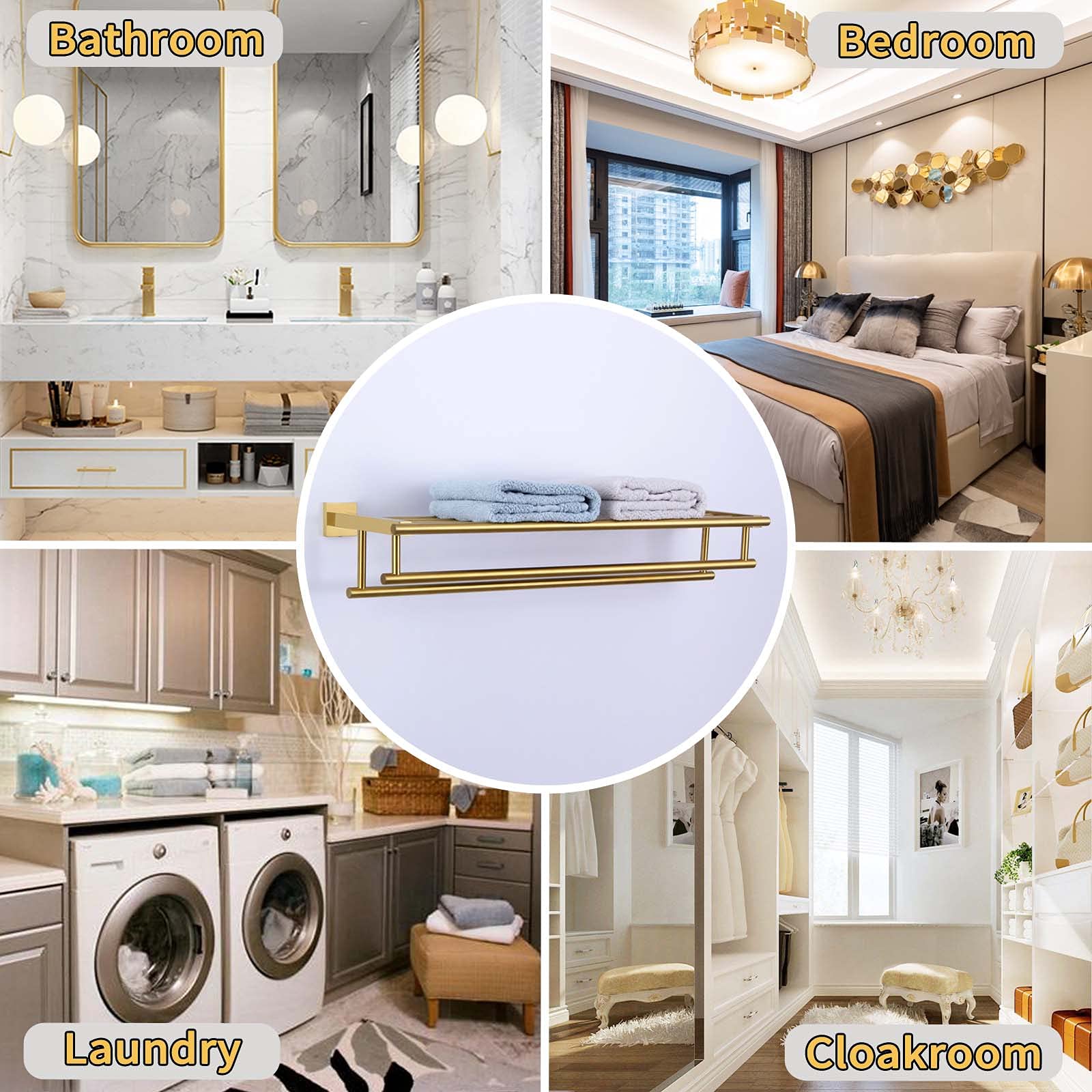 Angle Simple Towel Rack For Bathroom, Sus 304 Stainless Steel Hand Towel Holder With Shelf, Brushed Gold, 23.62 Inches