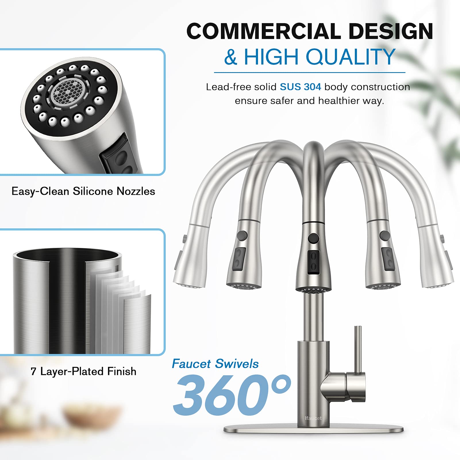 Kitchen Faucet with Pull Down Sprayer  Kitchen Faucets  High Arc Single Handle Kitchen Sink Faucet with Water Lines  Brushed Nickel Kitchen Faucet with Sprayer  RV Kitchen Sink Faucets