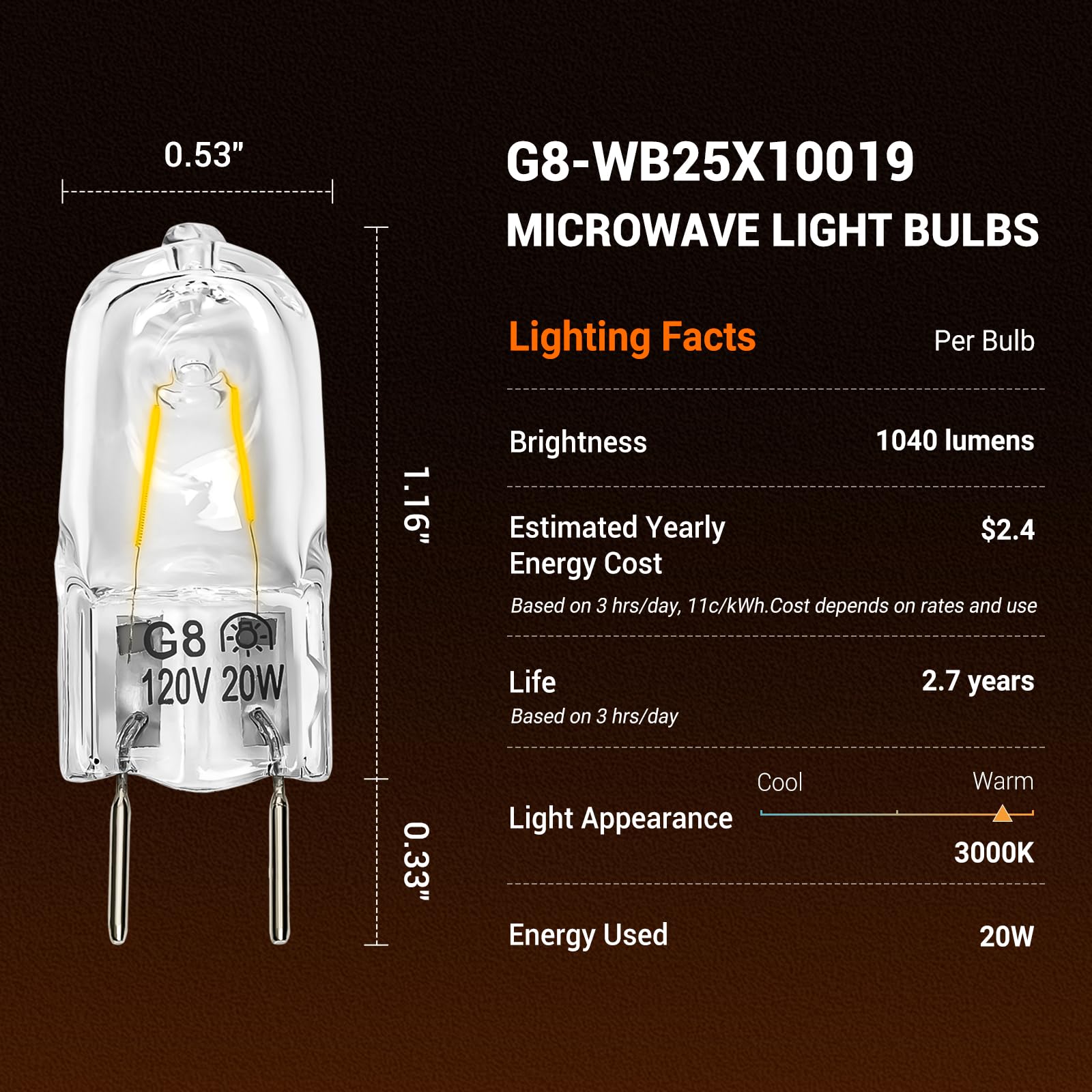 Belleone Microwave Light Bulb Fit For Ge Samsung Kenmore Maytag Elite Over The Stove Range Oven, Halogen Light Bulb With G8 Bi-P