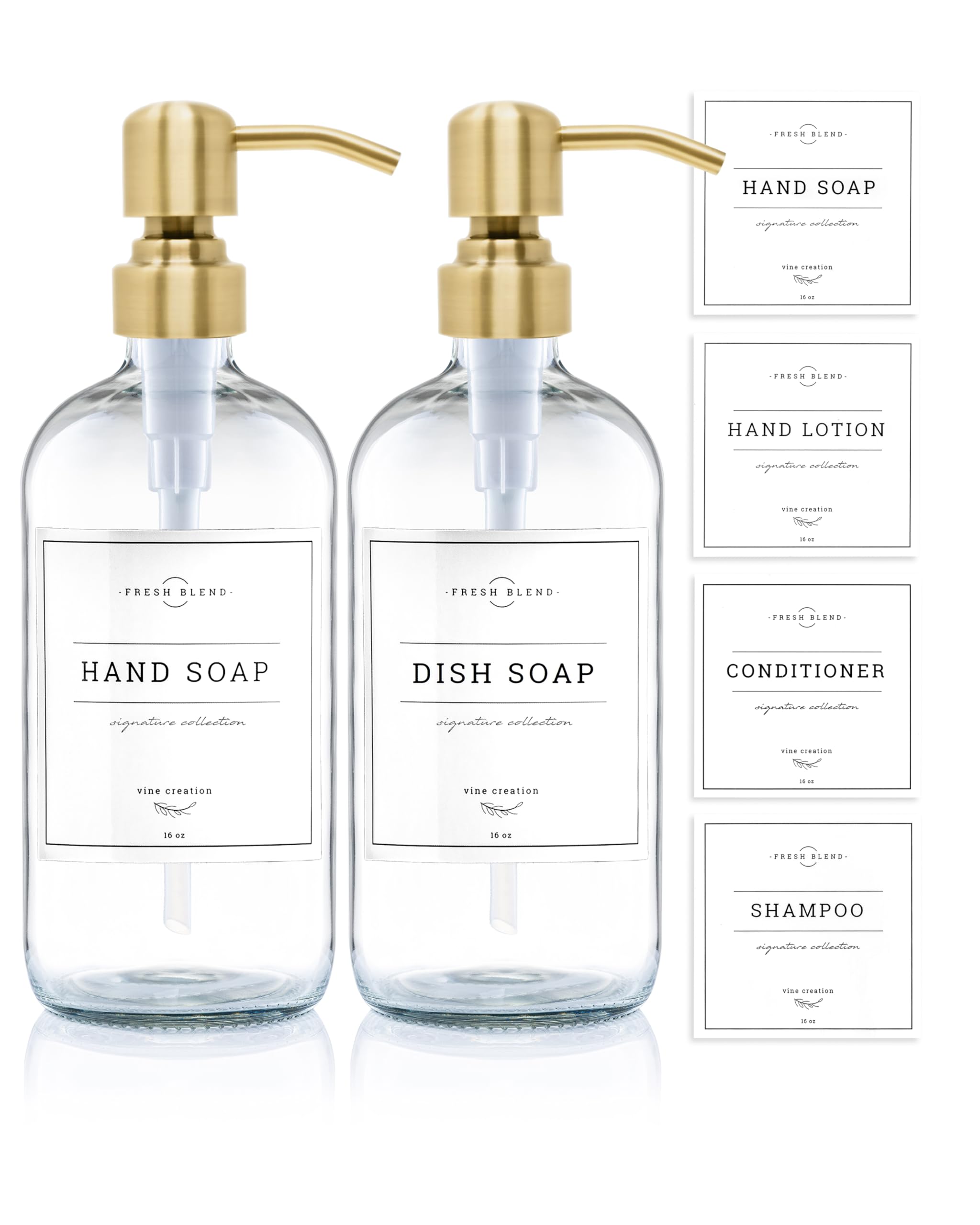 Vine Creations Clear Glass Soap Dispenser, 2 Pack Kitchen Soap Dispenser Set With Stainless Steel Pump, 16 Oz Hand Soap Dispense