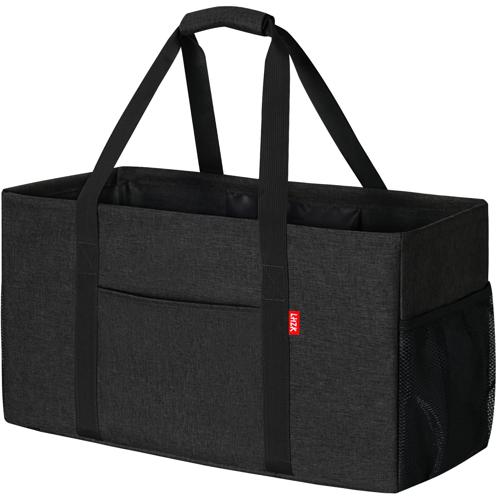 Lhzk Standing Extra Large Utility Tote Bag With Metal Wire Frame And The Sides Rinforced, Large Collapsible Tote (Black)
