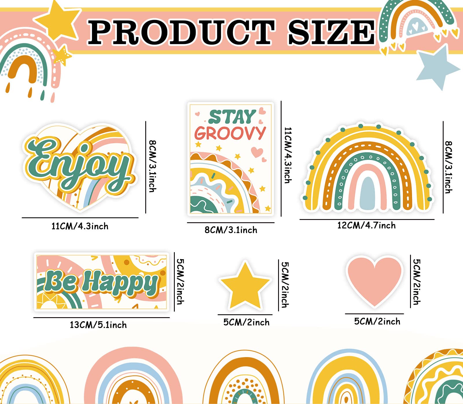 Whaline 25Pcs Boho Inspirational Magnets For Students Back To School Rainbow Star Motivational Magnetic Stickers Removable Refri