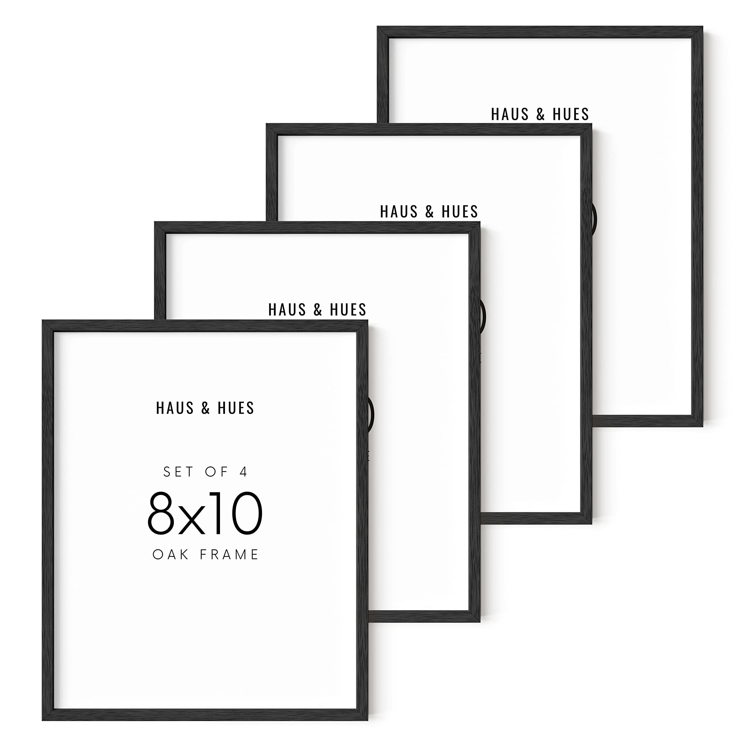 Haus And Hues 8X10 Black Oak Wood Frames Set Of 4 - 8X10 Poster Frame, Wood Picture Frames 8X10, 8 X 10 Frame, Wood Frame 8X10,