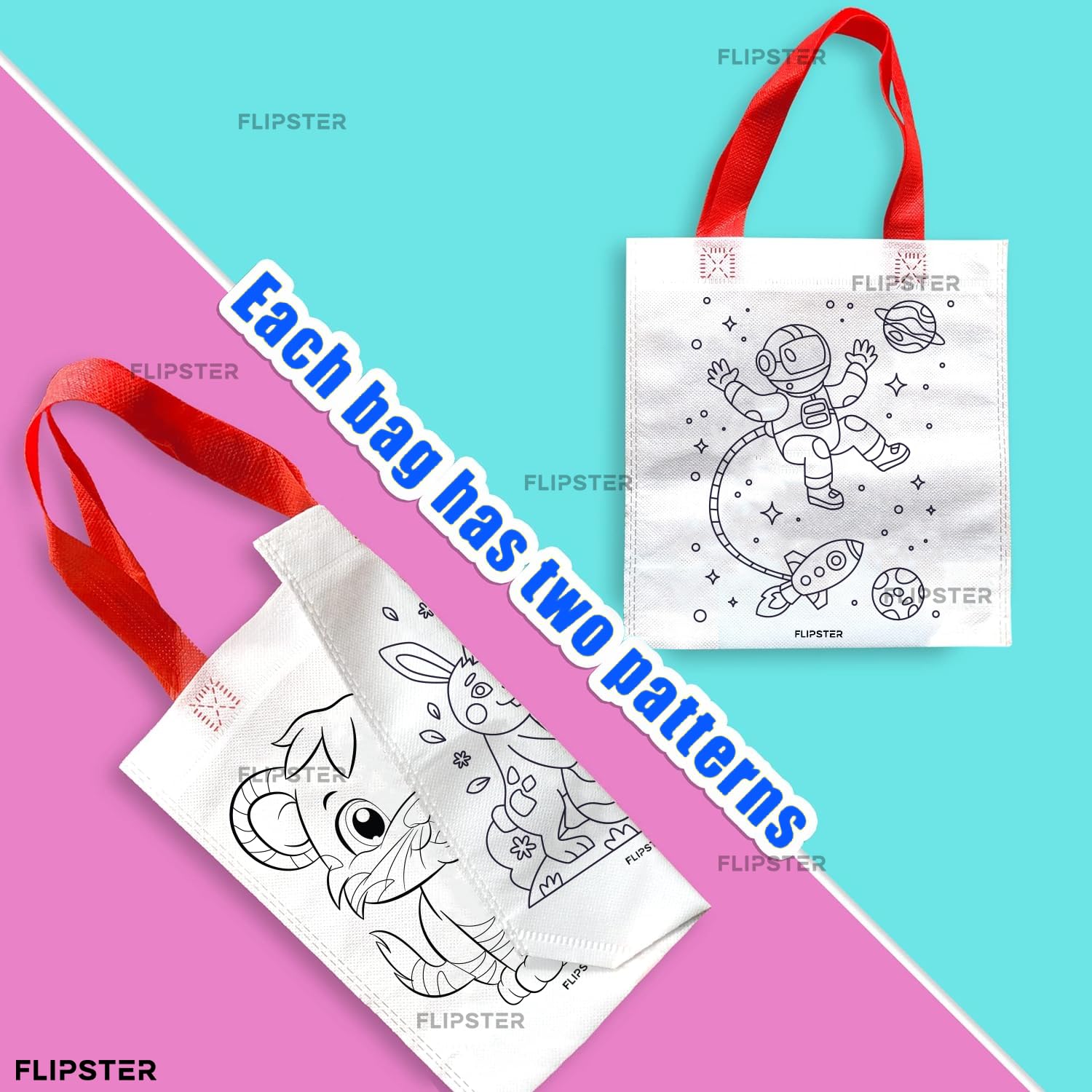 Flipster Diy Graffiti Return Gifts| Set Of 24|Return Gift Bags For Kids Birthday|10 X 12 Inches Reusable Colouring Bags For Pain
