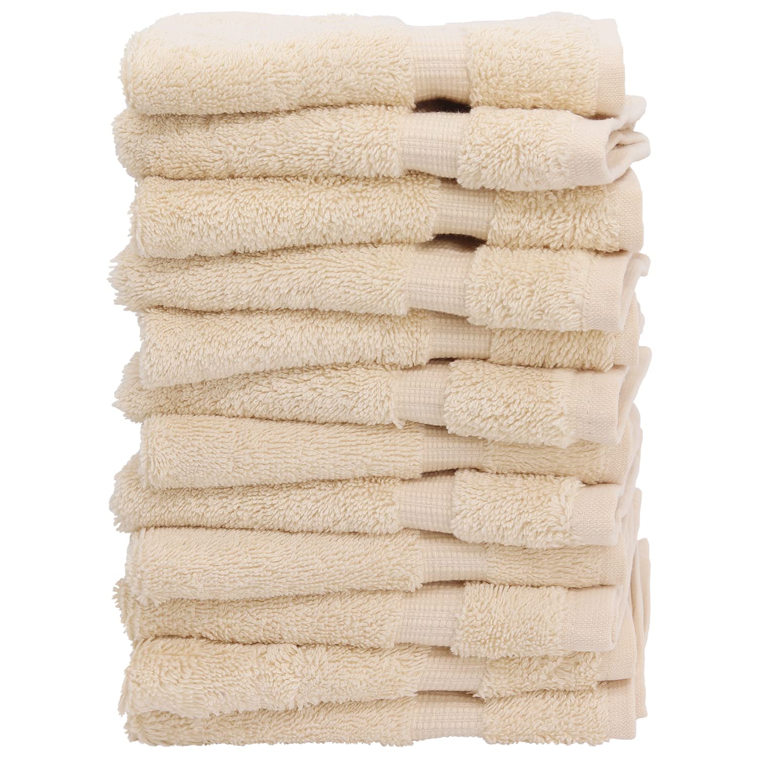 Luxury Hotel & Spa Towel 100% Genuine Turkish Cotton Wash Cloths - Beige - Dobby Border - Set Of 12