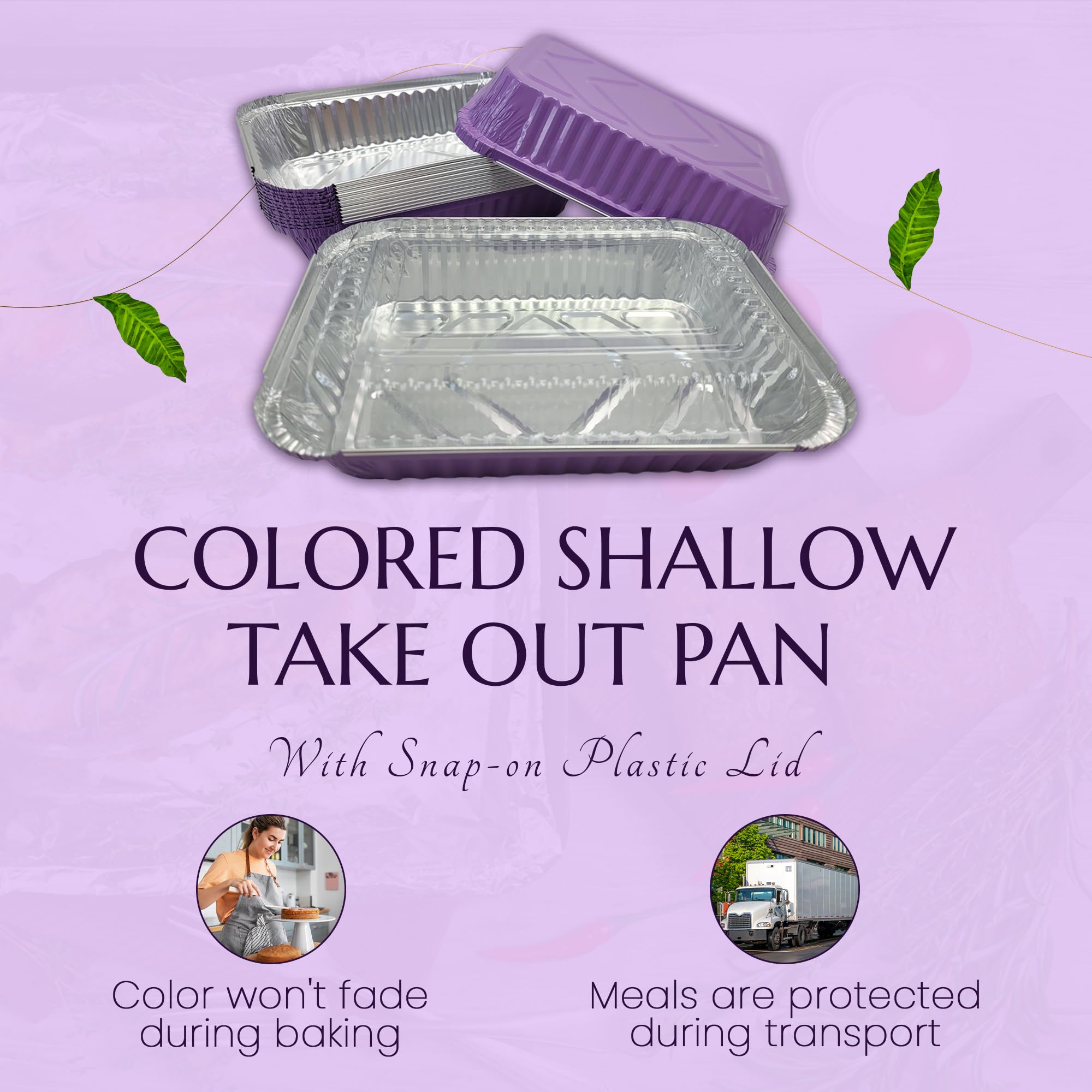 Kitchendance Colored Shallow Take Out Pans With Plastic Lid - 1.5 Pounds Food Storage Aluminum Foil Baking Pan - Aluminum Pans P