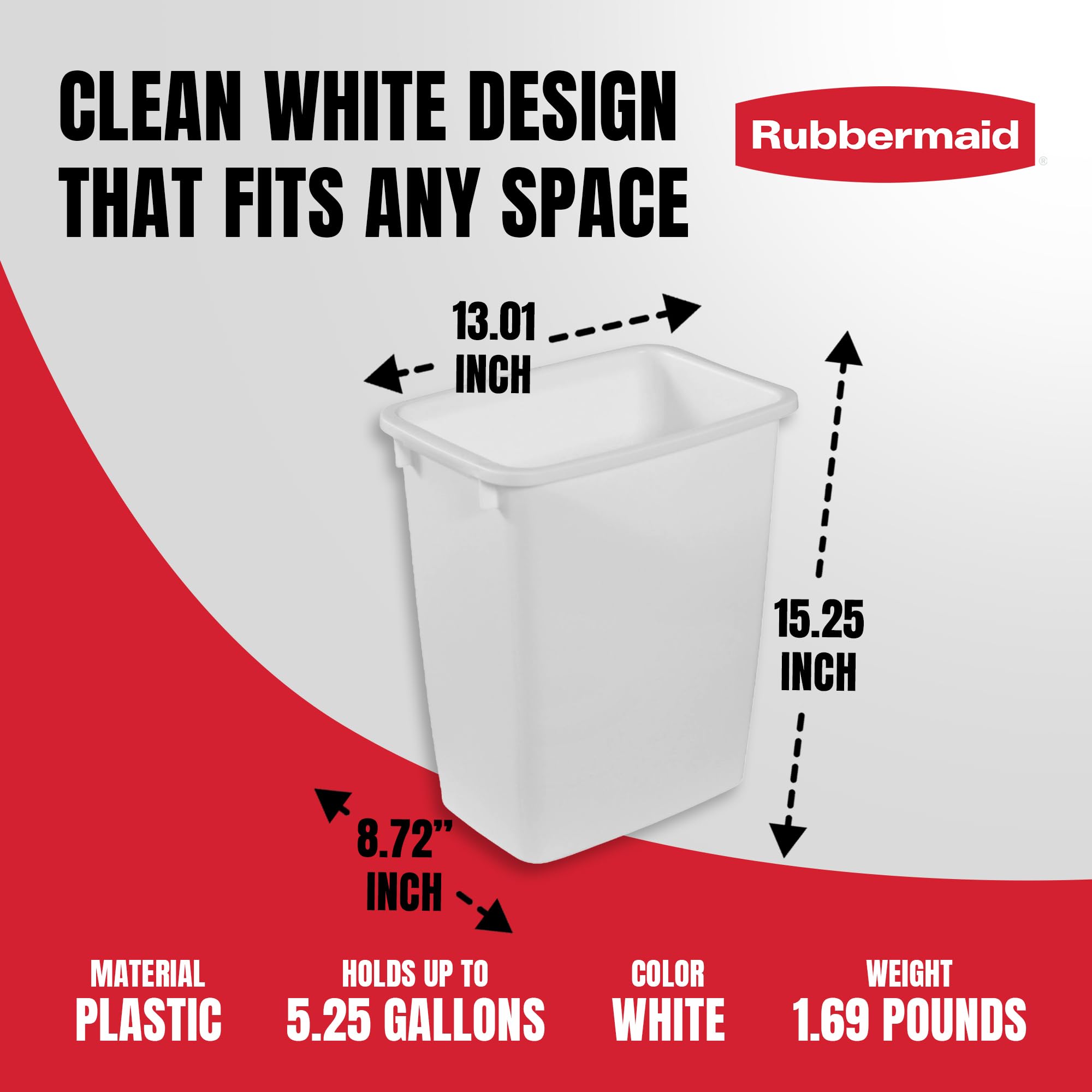 Rubbermaid 21 Quart Traditional Open Top Waste Basket Indoor Trash Bin Container For Bathrooms And Other Indoor Spaces, White