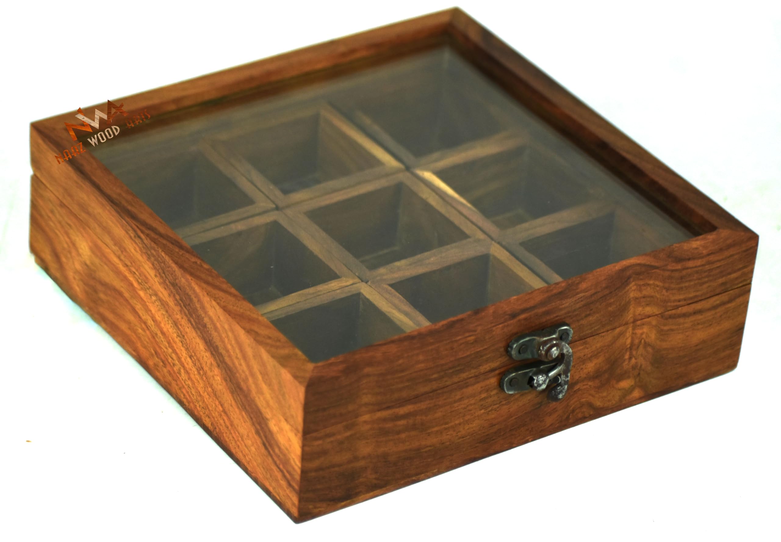 Naaz Wood Arts Masala Box For Kitchen Wooden Spice Box 9 Partition With Spoon Spice Box Container For Kitchen Decor Masala Dabba