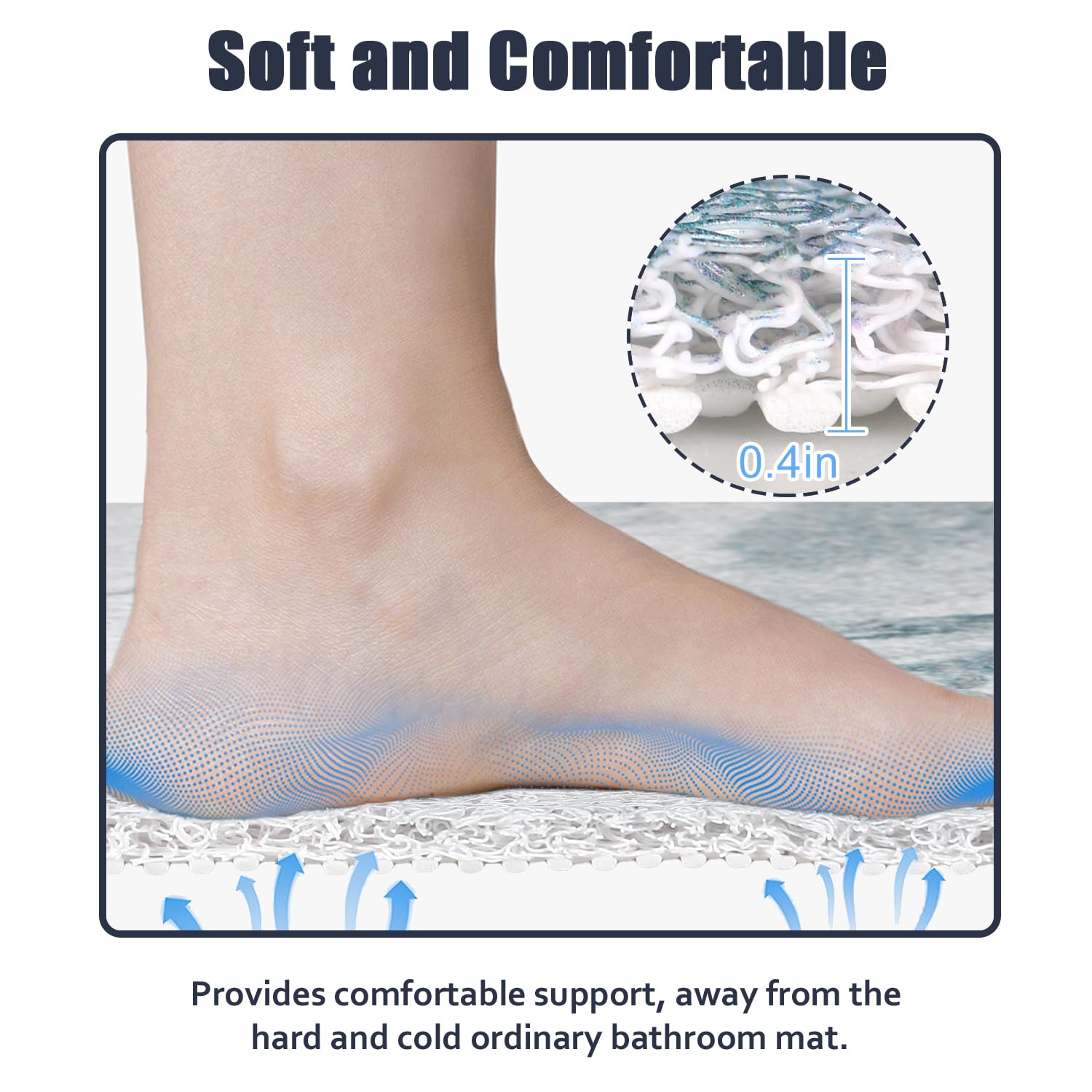 Shower Mat Bathtub Mat Non-Slip - 16X39 Inch Soft Comfort Bath Mat With Drainage Holes, Pvc Loofah Massage Bathmat For Shower, T