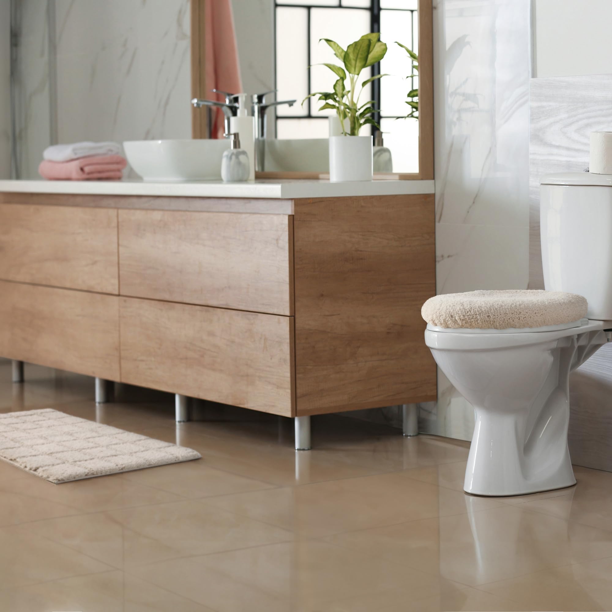Town & Country Everyday Ultra Plush Solid Tufted Toilet Lid Cover, 18.5   X19.6, Beige