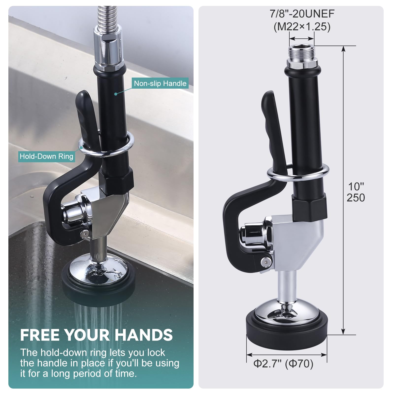 Pre Rinse Sprayer With Black 7/8''-20Unef Handle Grip Assembly, 1.42 Gpm High Pressure Pull Down Spray Head, Handheld Dish Spray