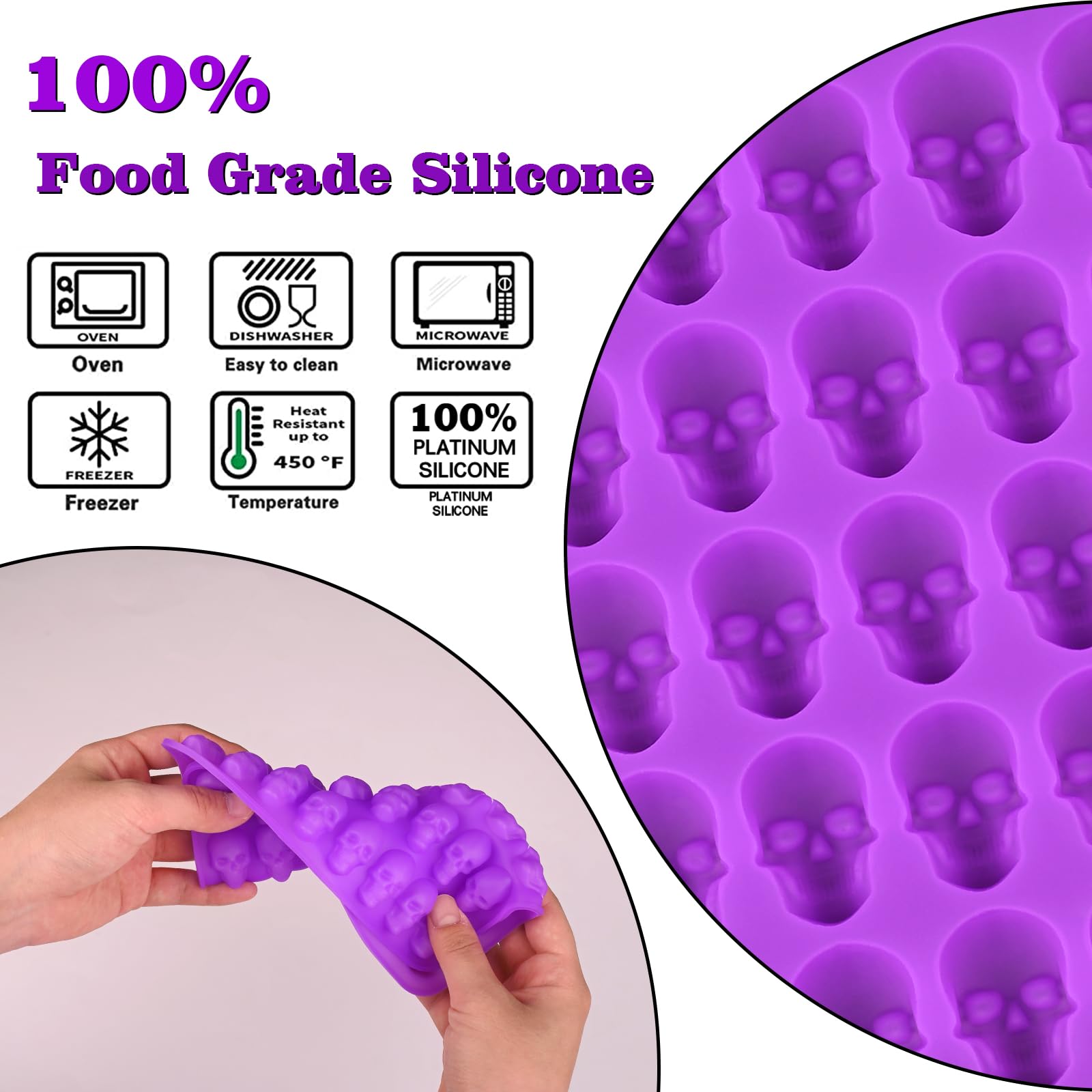 Sakolla 2 Pack Gummy Skull Candy Silicone Molds 40 Cavity Silicone Skull Molds With 2 Droppers For Halloween Chocolate, Candy,Je