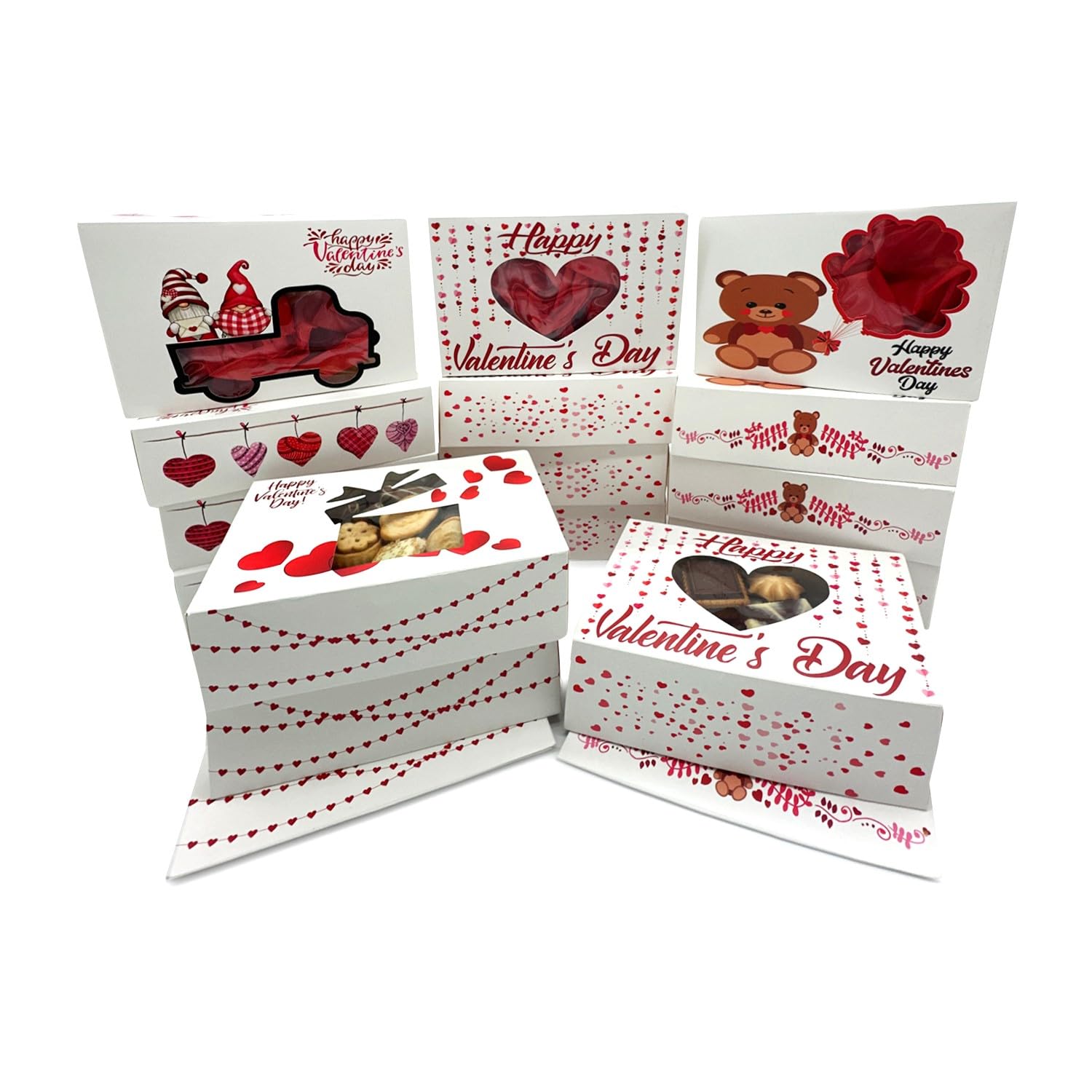 BASHOUT 24 Pcs Valentines Bakery Cookie Box | SIZE 8.5 x 5.75 x 2.5 Inch Valentine Treat Box with Window Cutout | Cupcake and Go