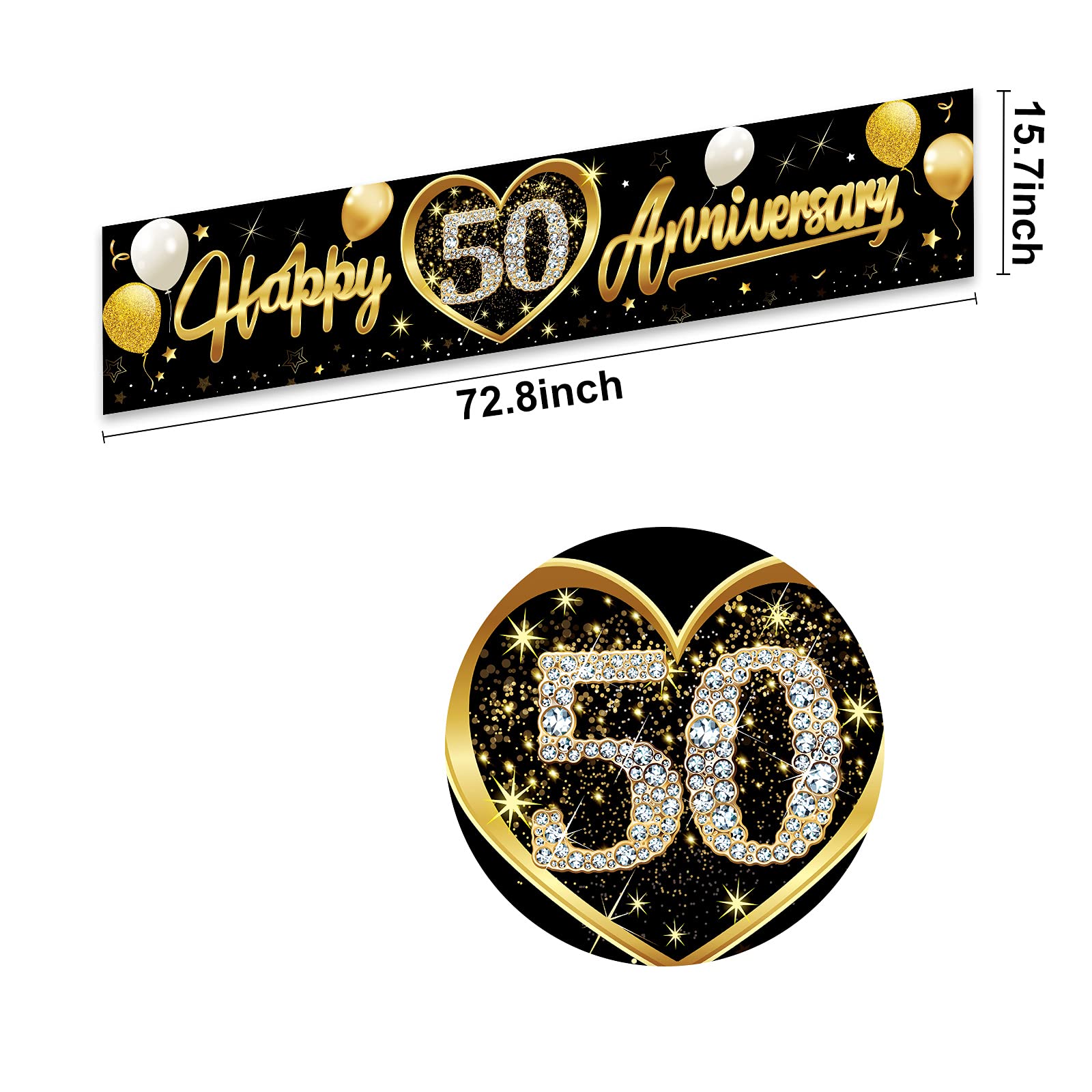 Happy 50Th Wedding Anniversary Banner Decorations, Black Gold 50Th Anniversary Sign Party Supplies, 50Th Wedding Anniversary Ban
