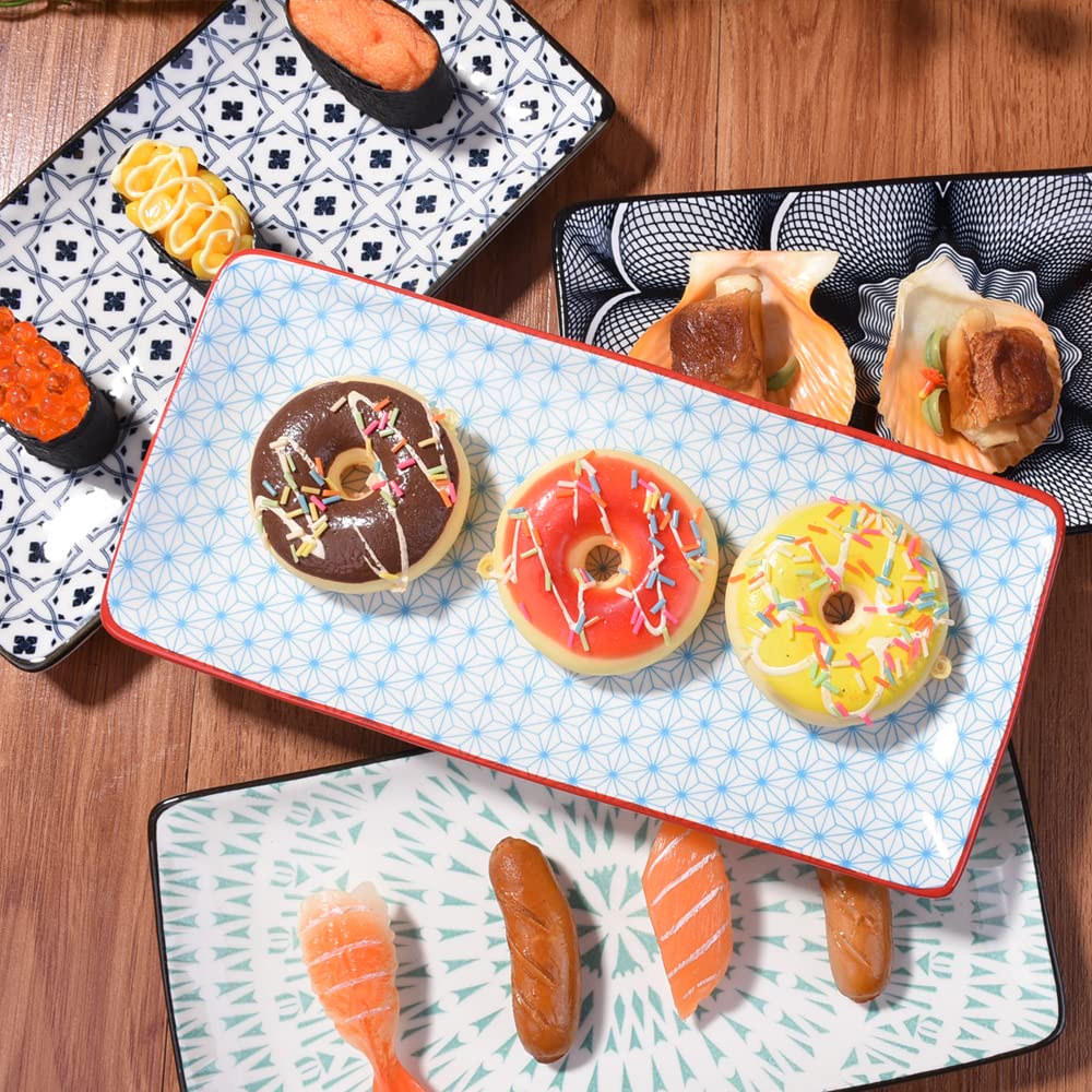 Bosili Japanese Sushi Plate Set Of 4 Long Rectangle Appetizer Plates Serving Trays For Desserts Dumplings Sushi And Chicken Wing