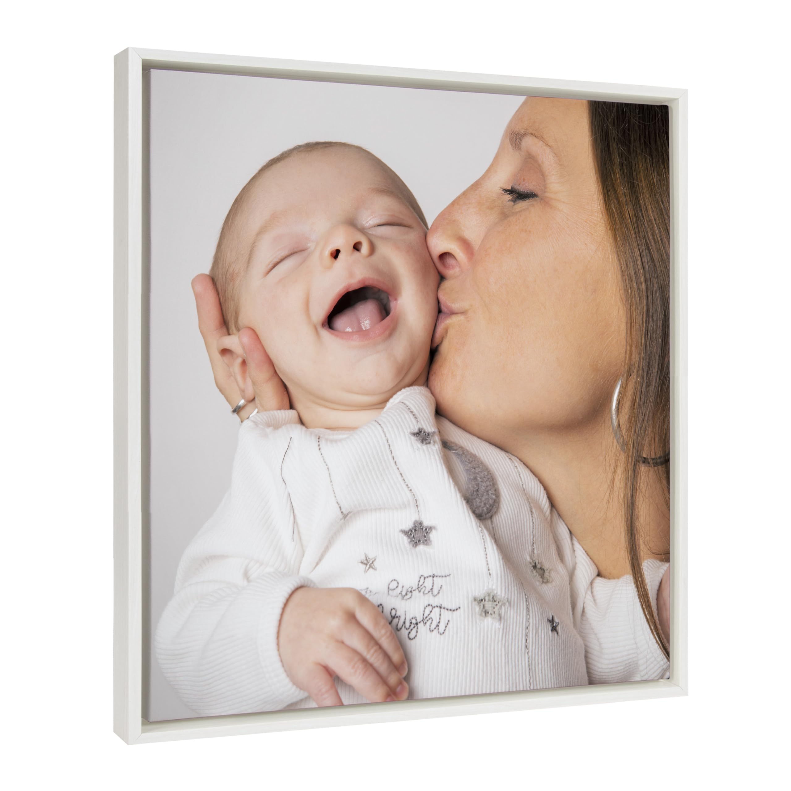 Kate And Laurel Sylvie Square Custom Printed Framed Canvas Wall Art, 22X22 White, Personal Canvas Print With Your Photos For Liv