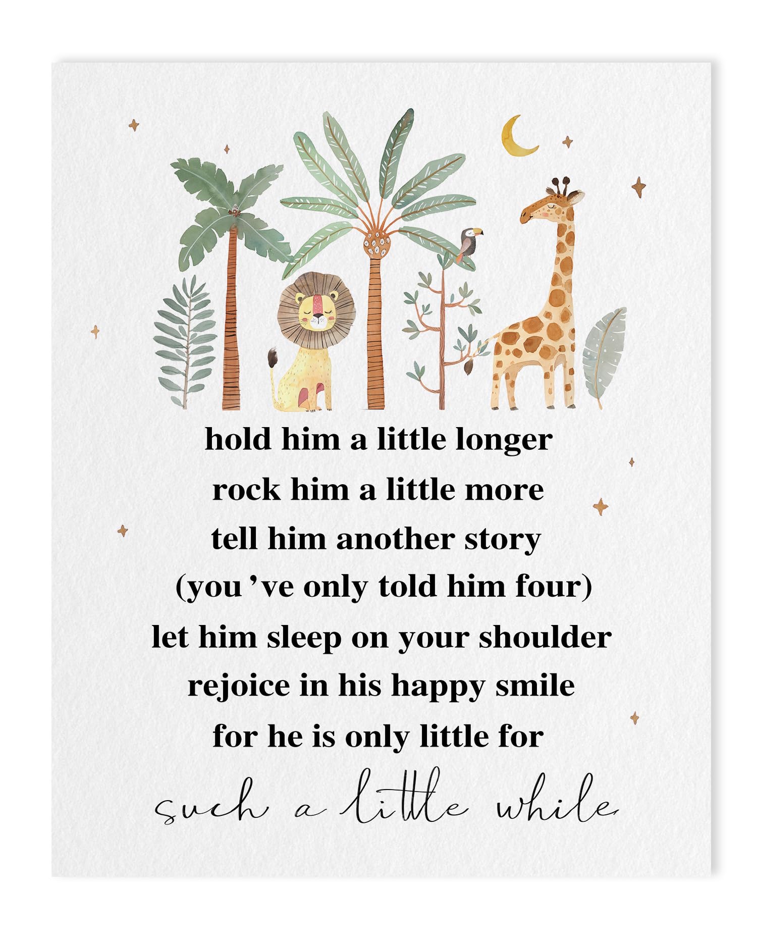 Hold Him A Little Longer Quotes Kids Wall Art: Safari Nursery Wall Decor For Toddler Boy Children Bedroom Decor,Jungle Animal Pi