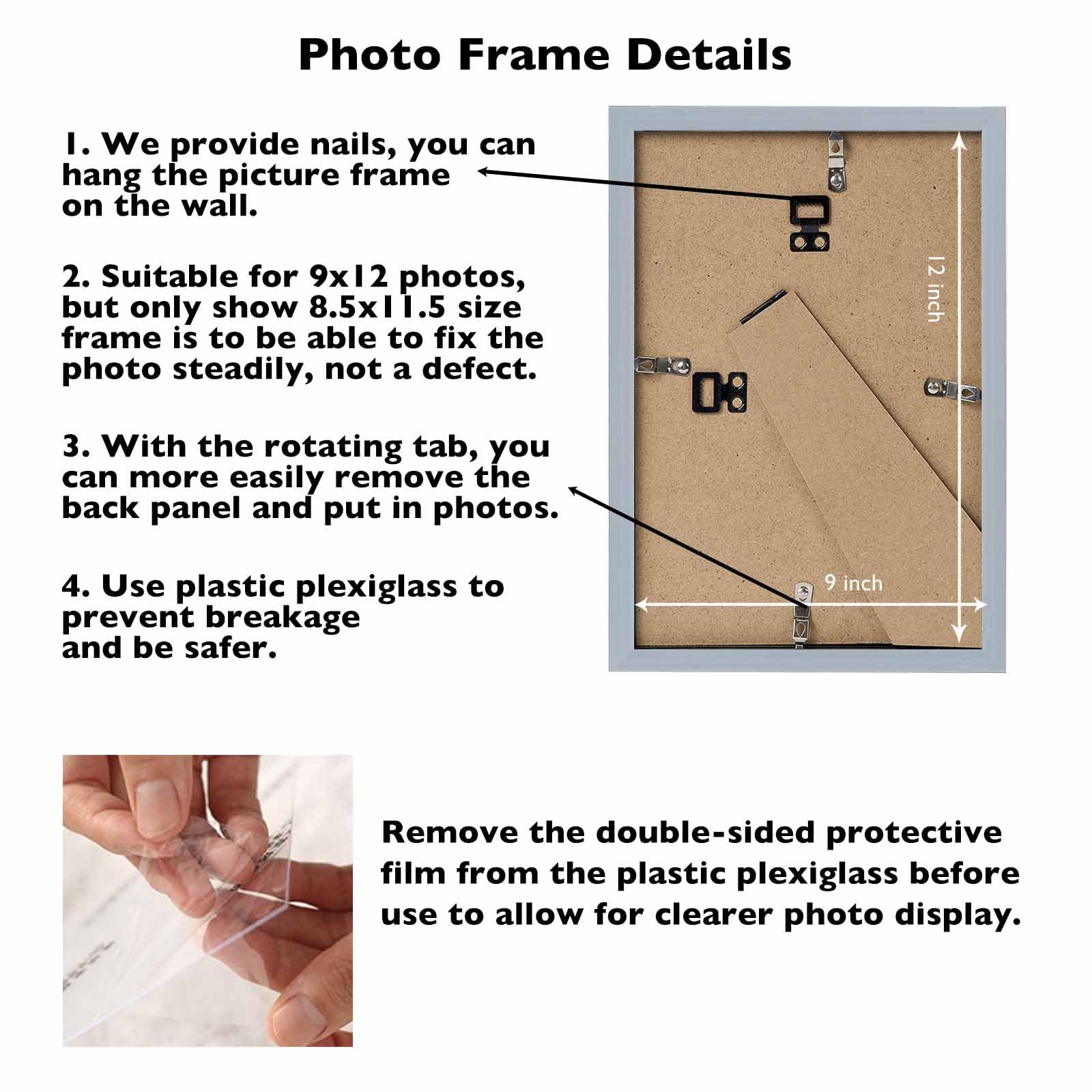 JCJMY 9x12 Picture Frame Rustic White for Wall Hanging, Wall Mounting Horizontally or Vertically, 9 x 12 Wall Gallery Poster Pho