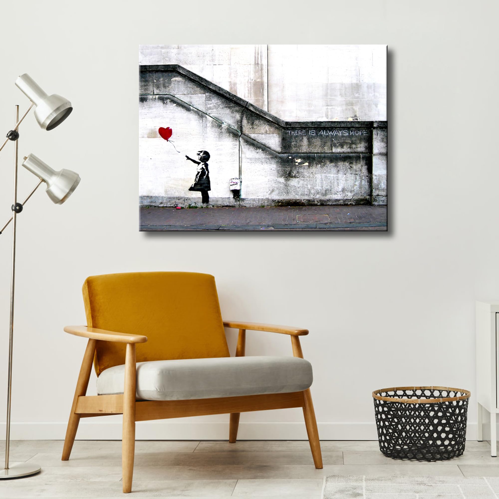 Wieco Art Canvas Paintings Wall Art Banksy Grafitti Girl With Red Balloon Grey Large Love Canvas Prints Pictures Modern Gallery