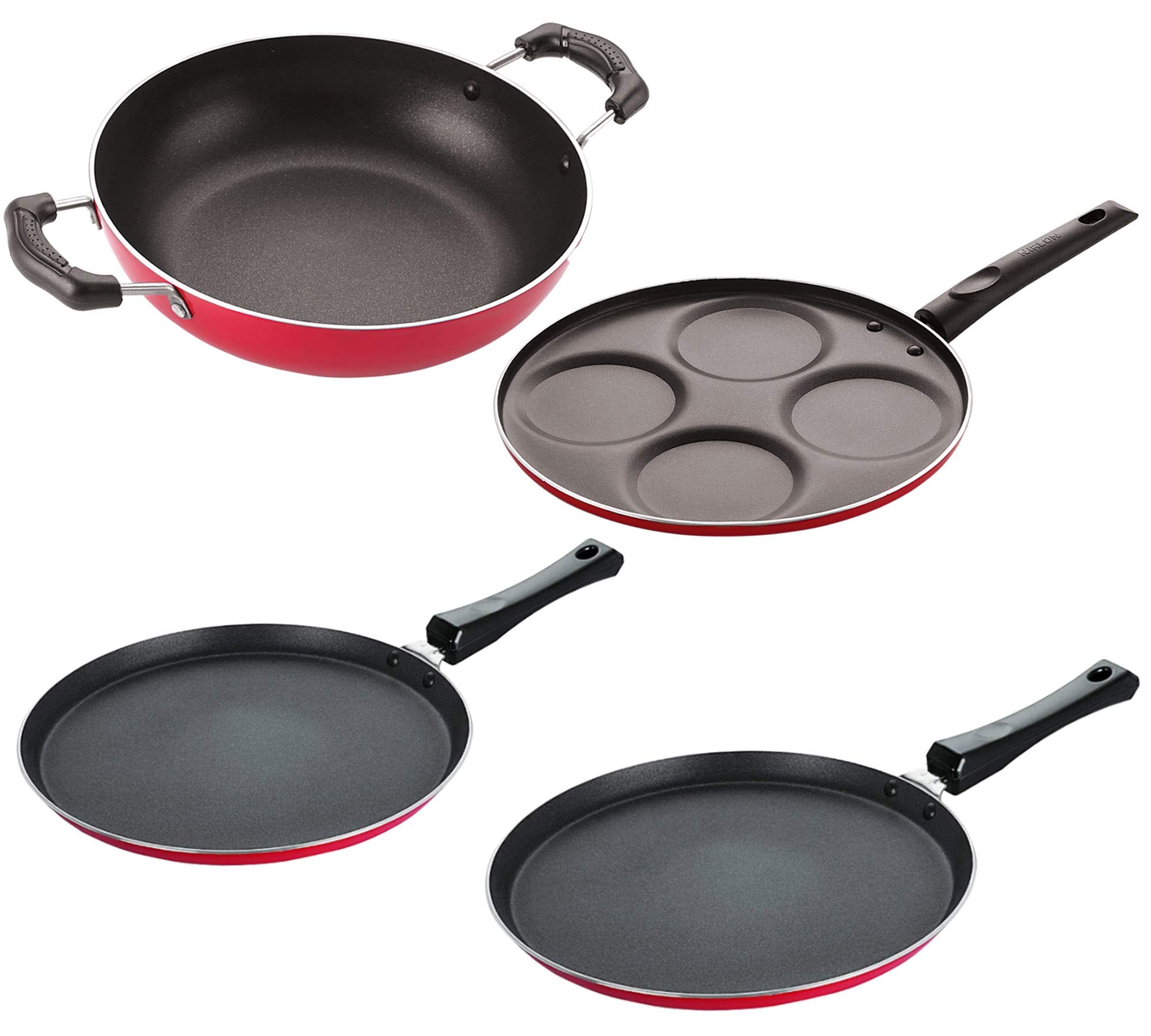 Nirlon Aluminium Non Stick Kitchen Essentials Cookware Set Of 4 Pieces (2.6Mm_Ft13_Ft12_Kd13_Up4)