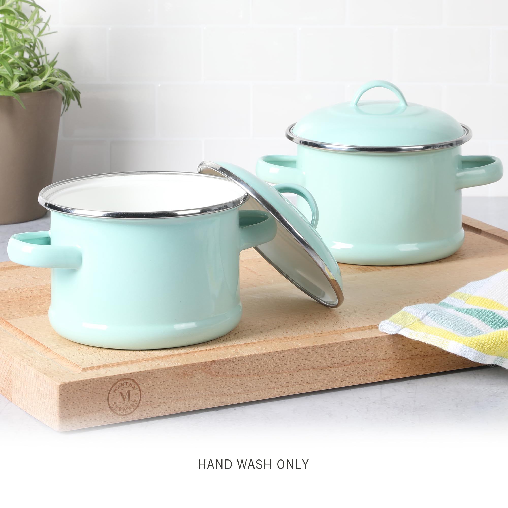 Martha Stewart Thayer 2-Pack 5.5'' Enamel On Steel Mini Scratch Resistant Dutch Oven W/Lid - Martha Blue