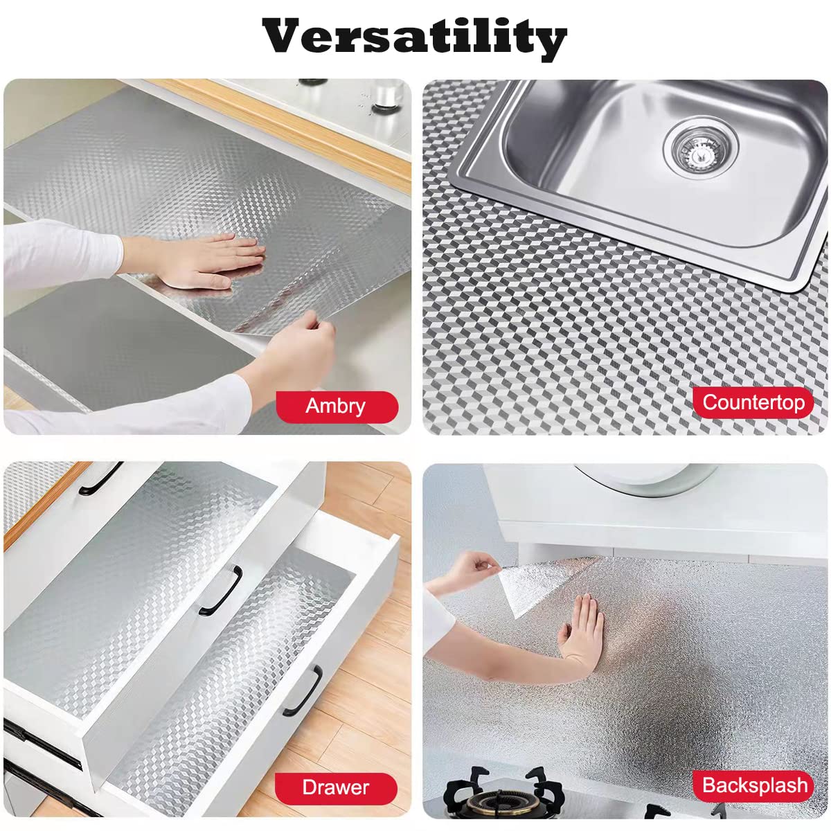Kitchen Backsplash Waterproof Oil Proof Aluminum Foil Sticker, Texture Peel And Stick Wallpaper Removable And Self Adhesive Pape