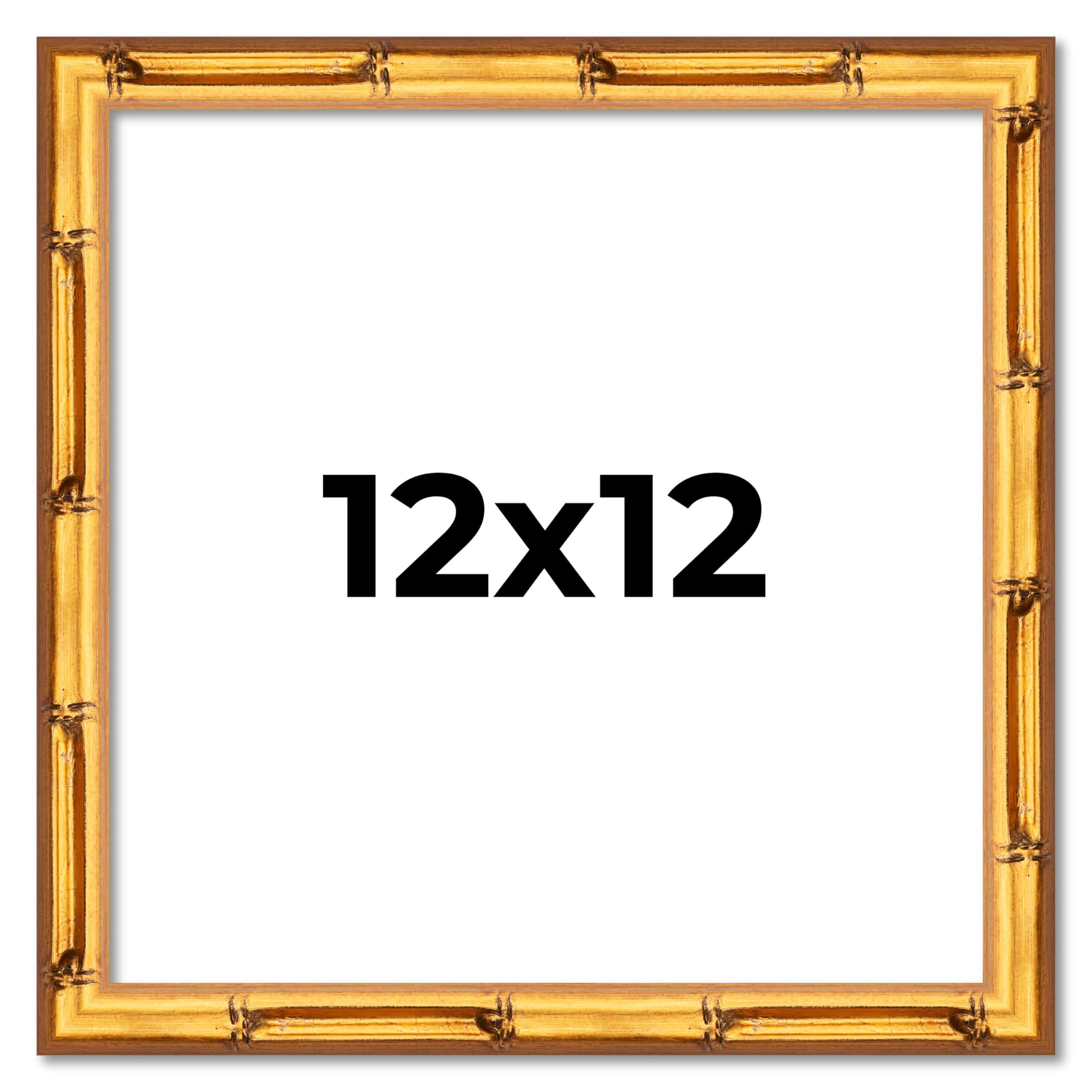 Poster Palooza 12x12 Frame Gold Bamboo Solid Wood Square Picture Frame with UV Acrylic, Foam Board Backing & Hanging Hardware In