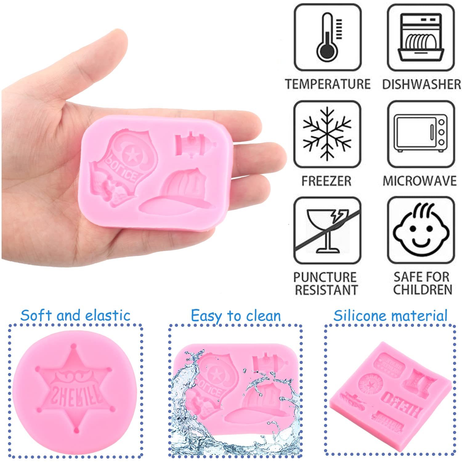 Mujiang Soldier Hero Army Tank Silicone Mold Fireman Hat Badge Fondant Mold For Cake Decorating Gum Paste Candy Chocolate Set Of
