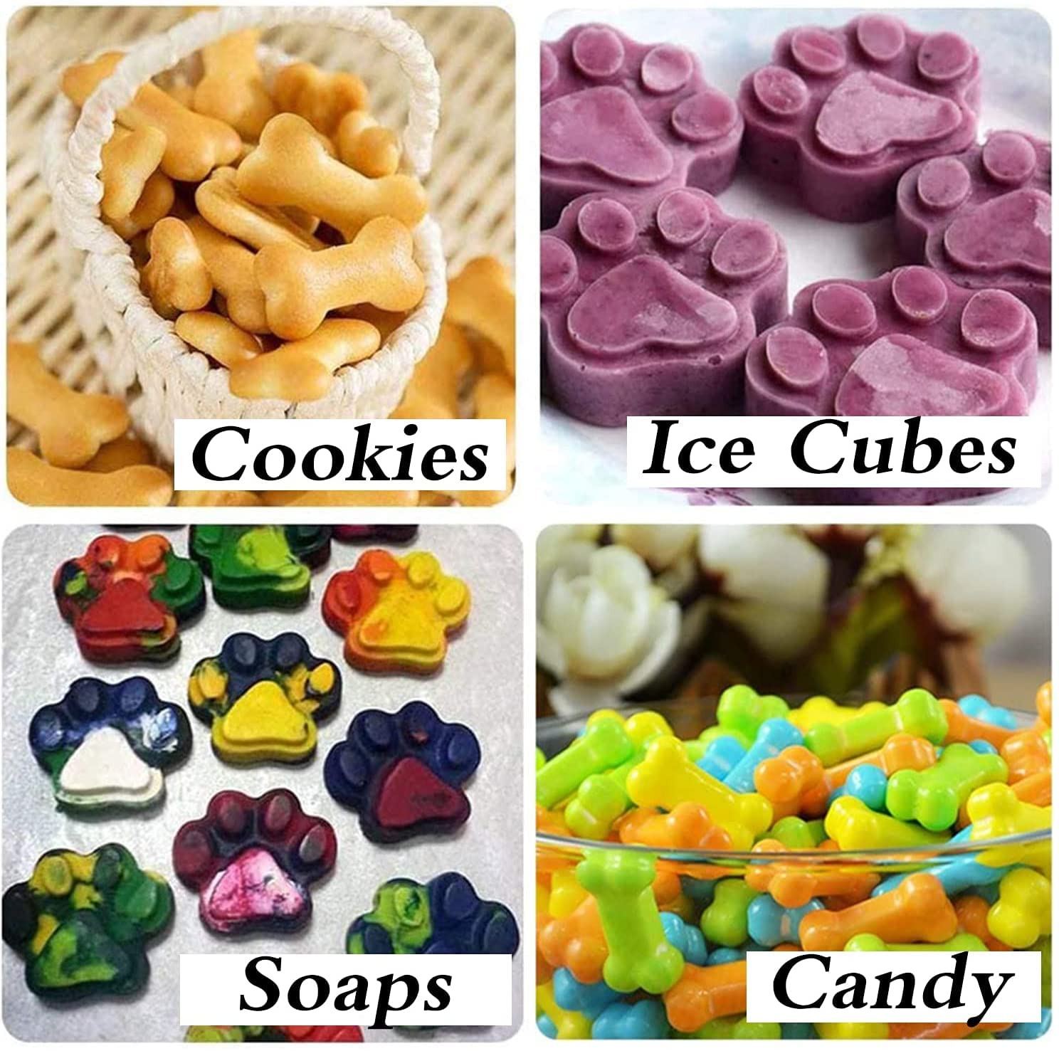 2-Pack Silicone Puppy Treat Molds, Puppy Dog Paw And Bone Cookie Cutters Baking Molds For Chocolate, Candy, Jelly, Biscuits, Cub