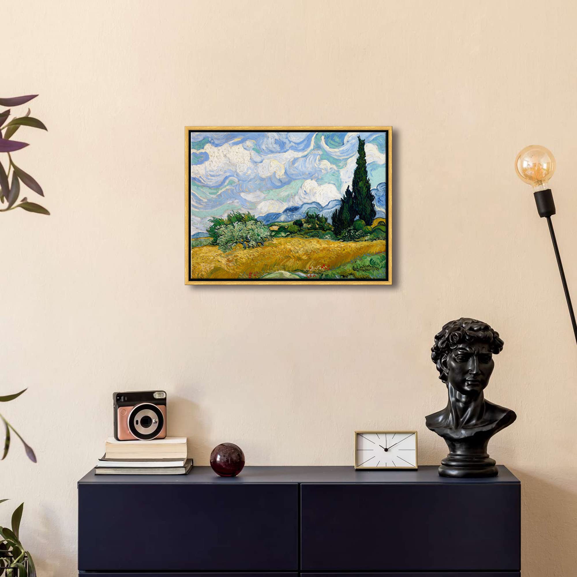 Wieco Art Framed Wall Art Of Wheat Field With Cypresses By Vincent Van Gogh Paintings Reproduction Abstract Canvas Prints For Ho